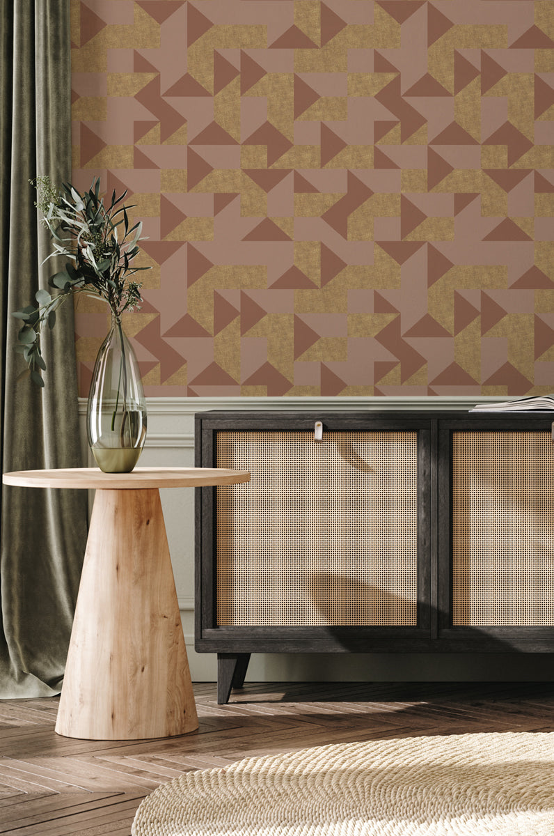 Guby Cubes Gold Wallpaper - Self-Adhesive Peel and Stick Wallpaper for Home Decor, Bedroom, Living Room, Office - Easy to Install & Removable