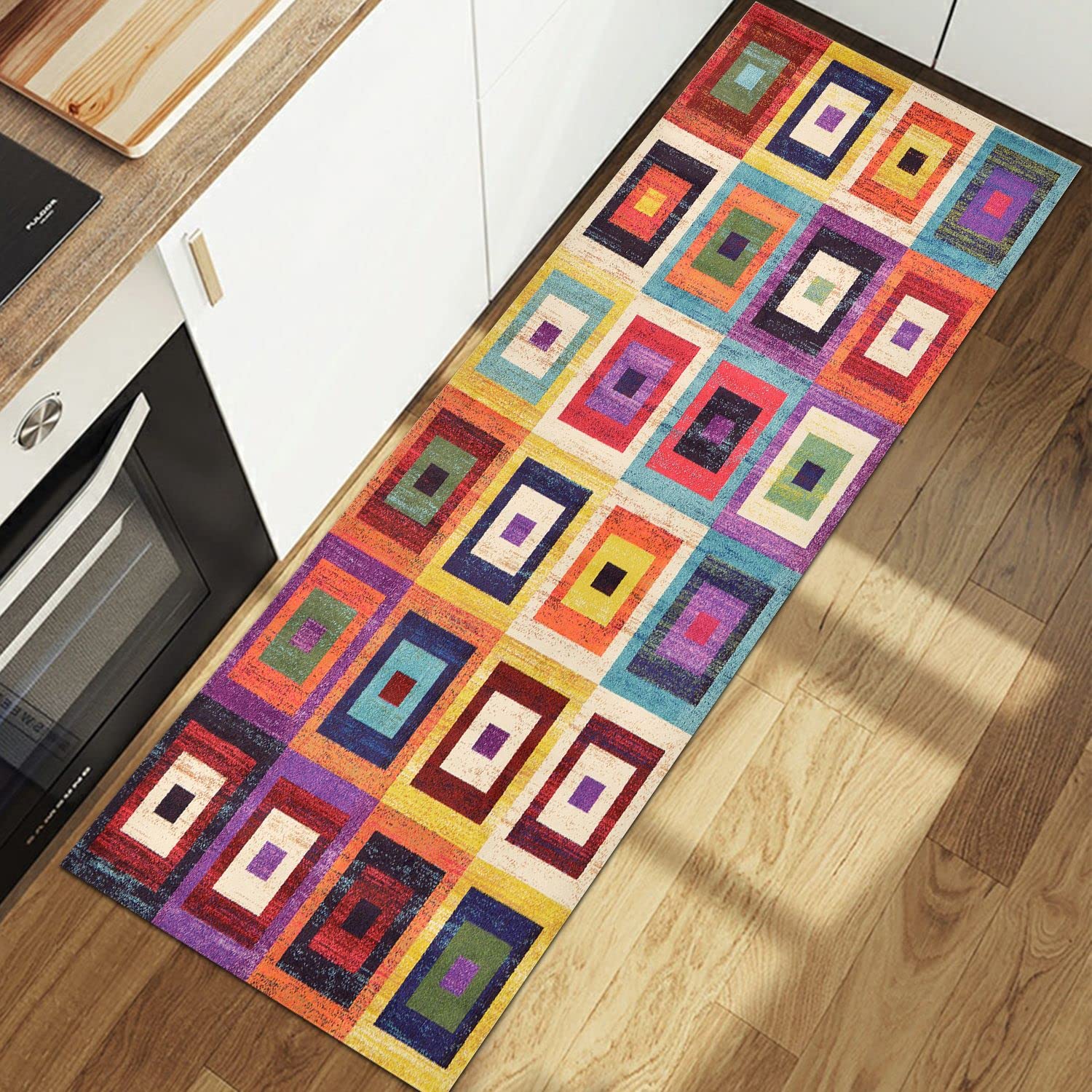 GUBIYU Bohemian Geometric Area Rug - Abstract Patchwork Throw Rug Runner - Stain Resistant & Non-Slip - 23.6x59 Inch Indoor Outdoor Rug for High Traffic Areas - Perfect for Kitchen, Living Room, Backyard & Bathroom Decor - Easy to Clean
