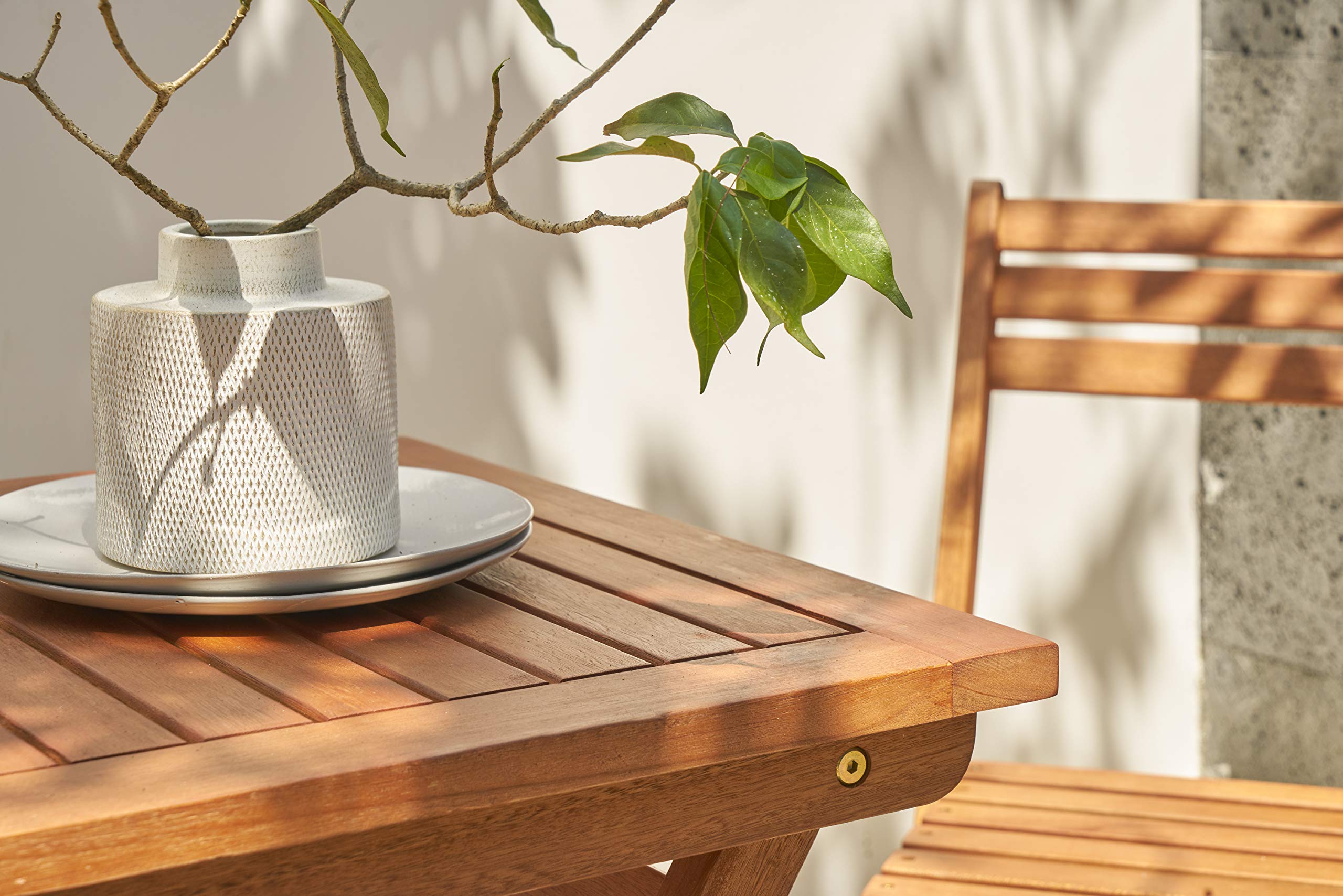 Vifah V1381 Outdoor Wood Folding Bistro Set - Square Table & 2 Chairs - Patio, Garden, Balcony Furniture for Small Spaces - Perfect for Coffee, Dining & Relaxing