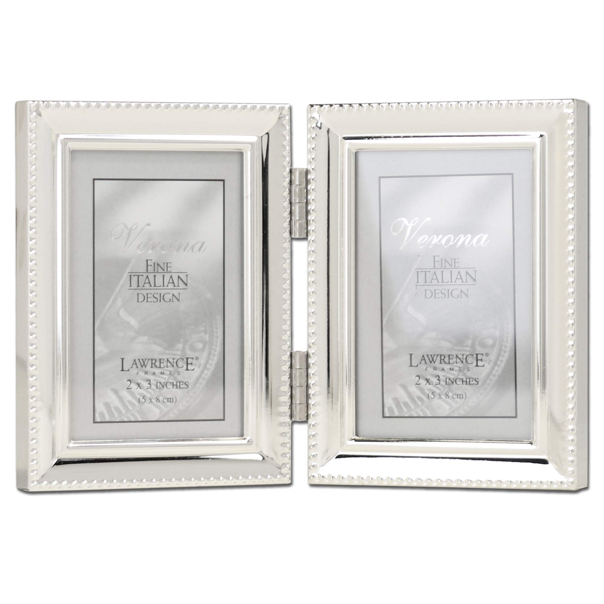 Lawrence Frames Bead Border Design 2.5x3.5 Double Silver Photo Frame - Perfect for Displaying Wedding, Graduation & Family Photos on Shelves or Desks