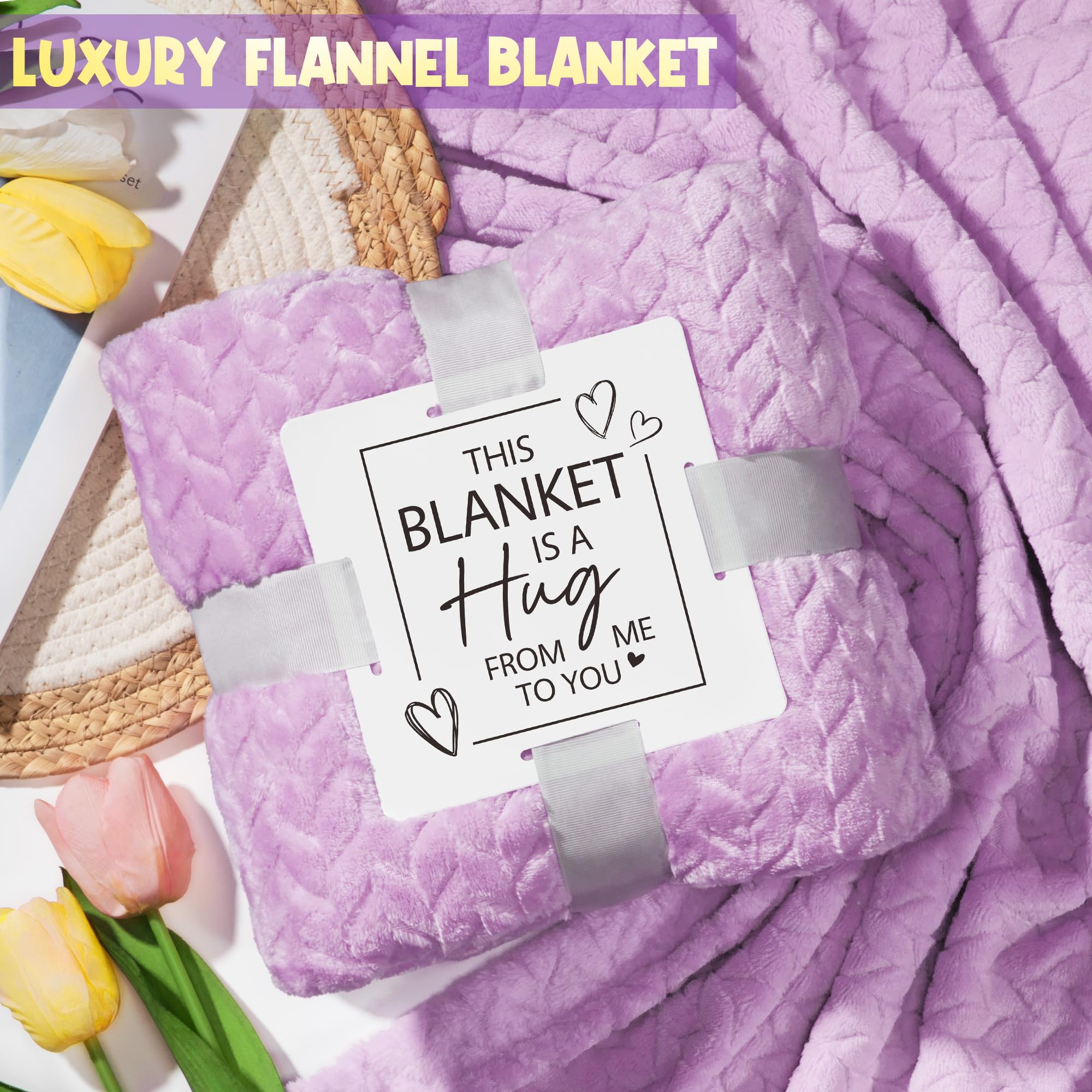 Lavender Relaxing Spa Gift Basket for Women - Luxury Flannel Blanket, Self Care & Get Well Soon Gifts - Perfect Birthday, Mother's Day Present for Mom, Wife, Sister, Friend | Home Spa Relaxation & Recovery Gift Set