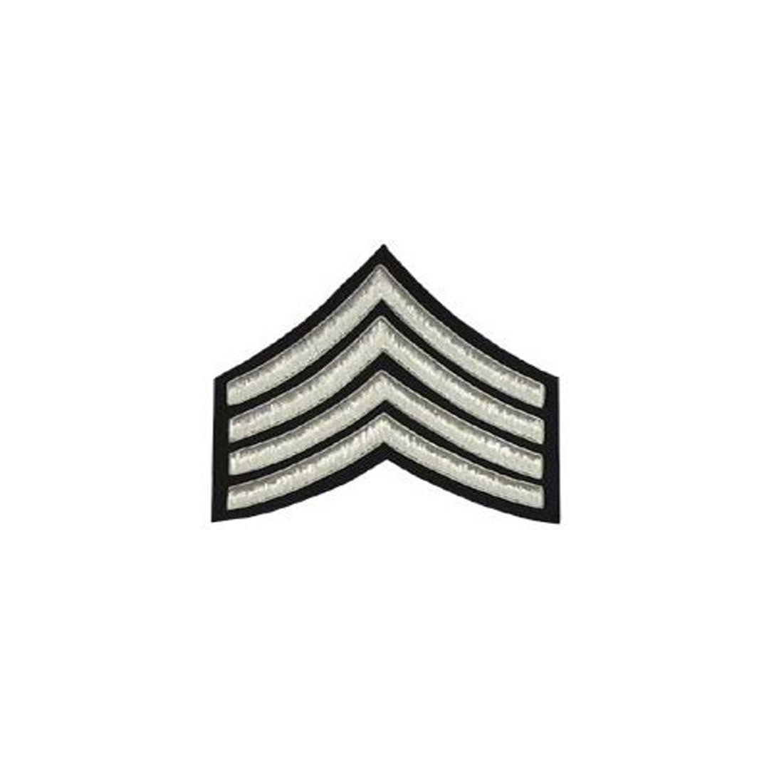 4 Stripe Chevrons Badge Silver Bullion on Black - Military Insignia Patch for Uniforms, Jackets & Caps | Collectible Army Emblem for Veterans & Enthusiasts