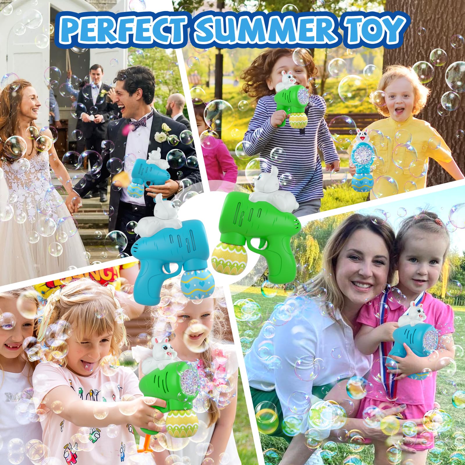 Easter Bubble Gun for Kids - Bunny Bubble Machine Toy with 2 Pack, Fun Easter Party Favors & Basket Stuffers for Toddlers - Perfect for Outdoor Play, Birthday Gifts, and Easter Egg Hunt Activities