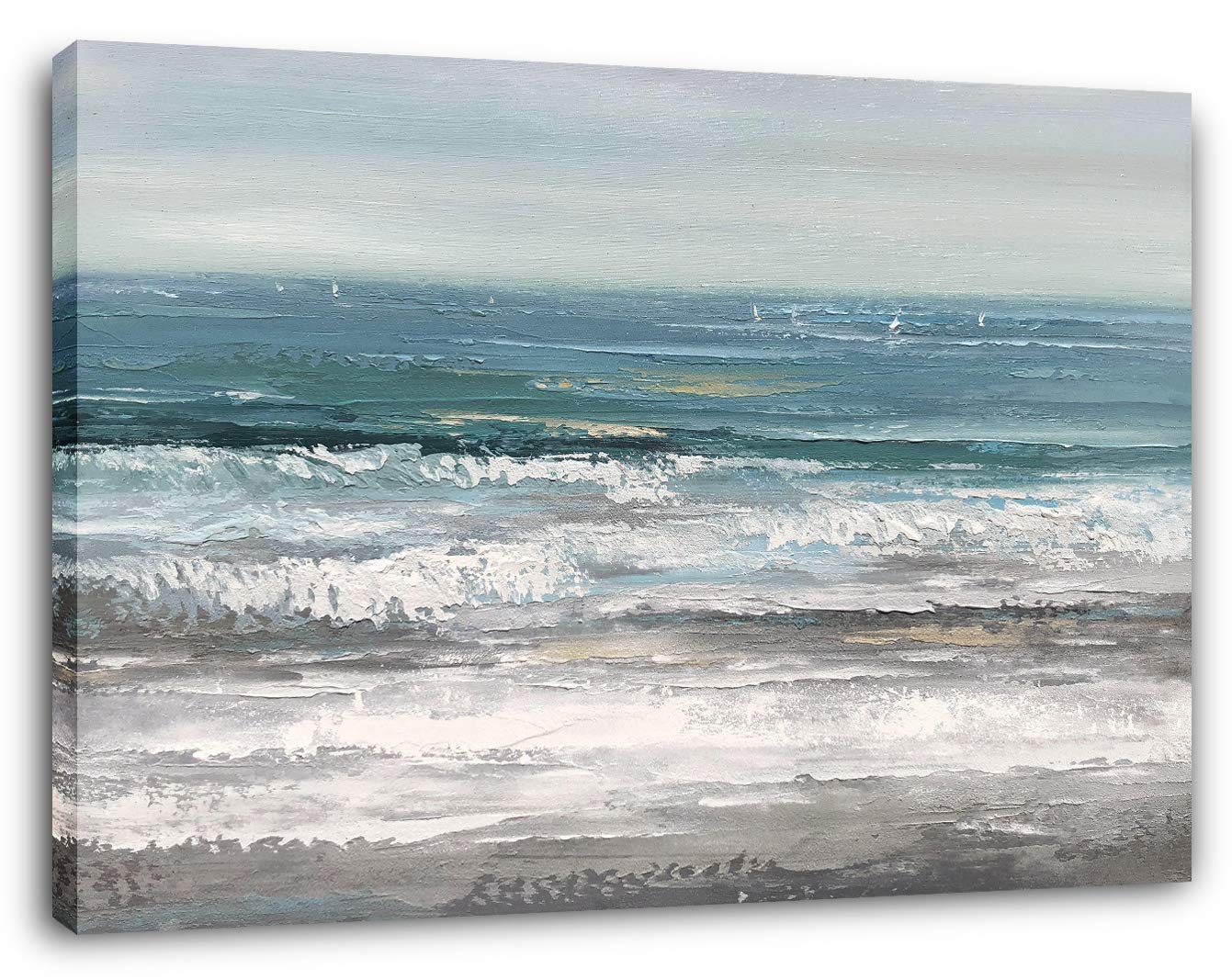 Yihui Arts Large Modern Abstract Seascape Canvas Painting - Hand Painted Ocean Beach Wall Art for Living Room Decor | Coastal Home Artwork for Beach Houses & Seaside Themed Interiors