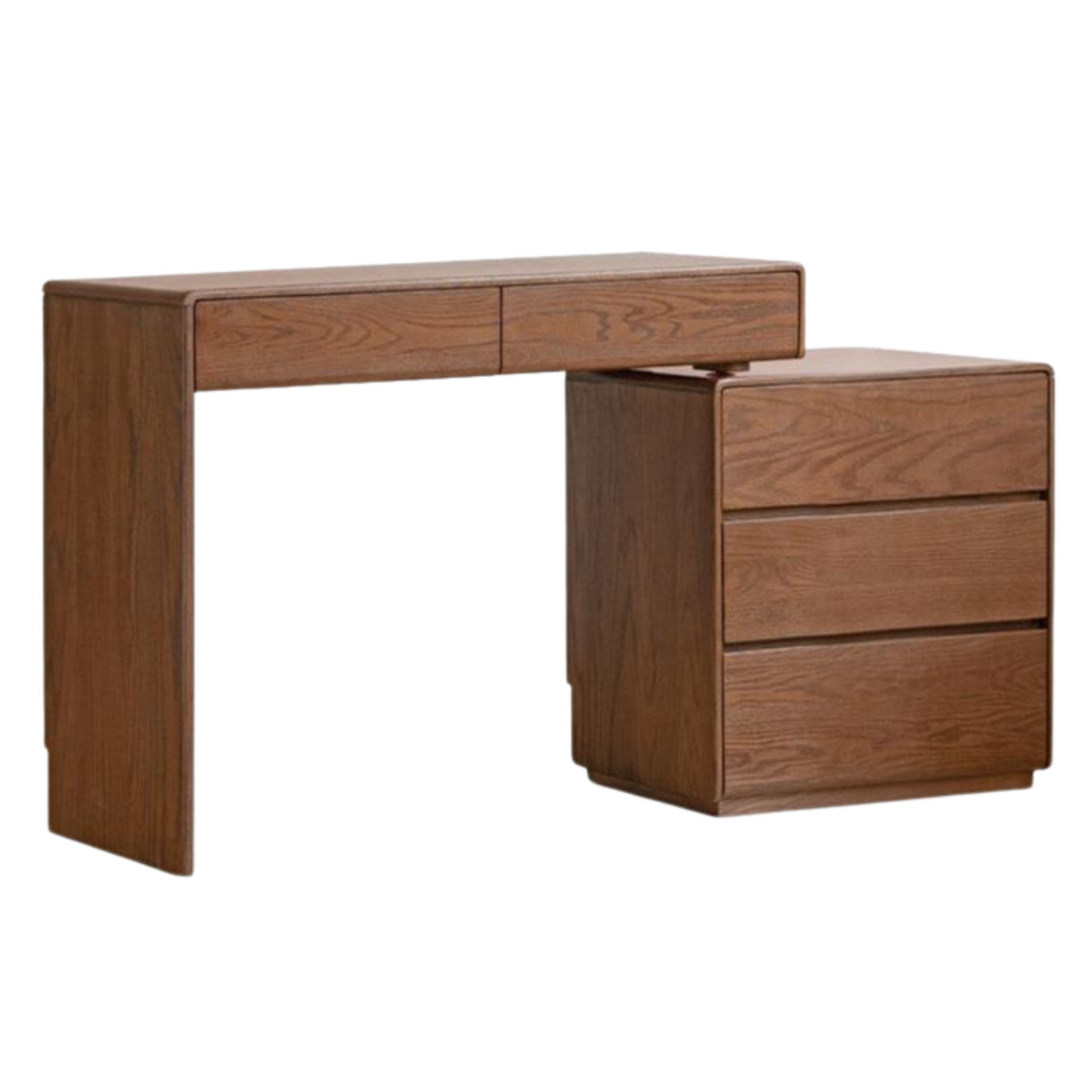 42.1-58.6x15.7x31.1 inch/ 107-149x40x79 cm / Walnut color / left leg dressing table + three-drawer cabinet