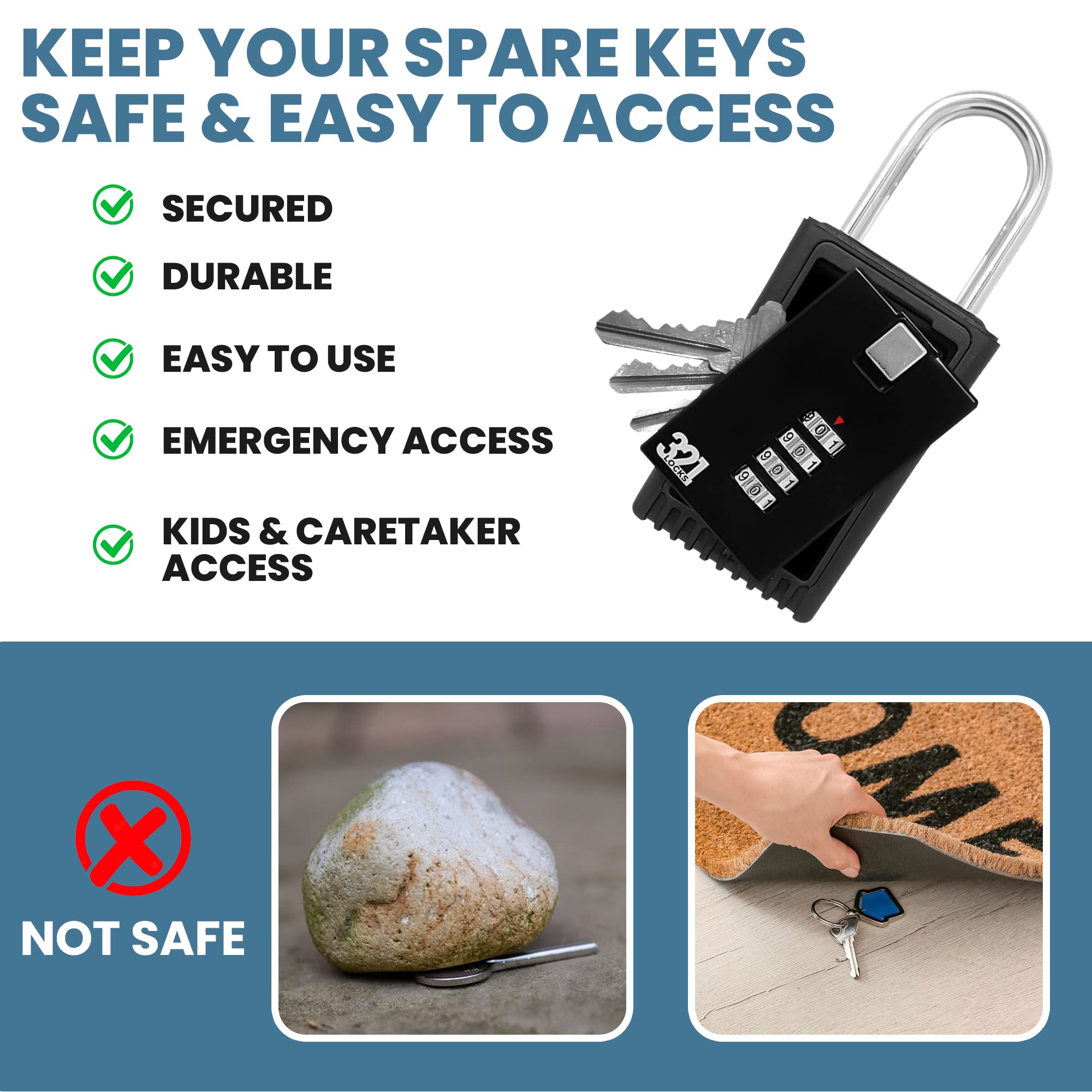 **Key Lock Box LB-003 - Secure Outdoor Key Storage for Home, Realtor, Contractor & Rental - Combination Lockbox with Shackle & Door Knob Mount (1 Pack) - Perfect for Spare Keys, Vacation Homes & Emergency Access**