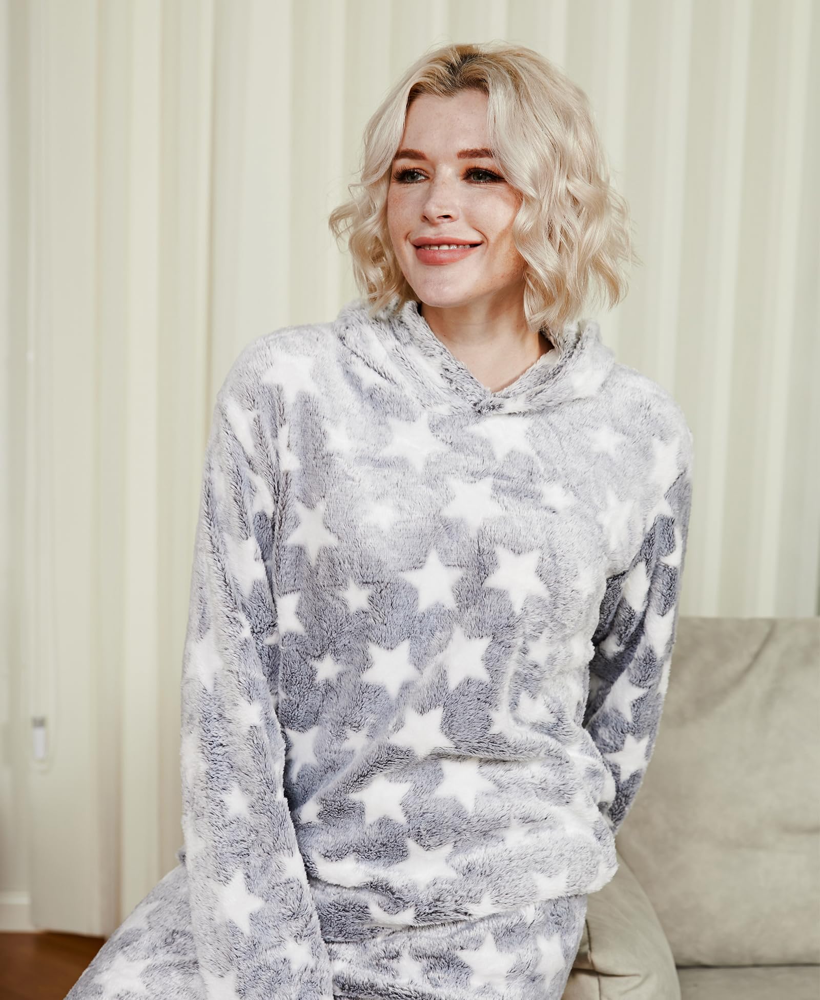 **DiaryLook Women's Fleece Pajama Set - Soft & Cozy Hoodie Pajamas for Women, Winter Sleepwear & Lounge Wear - Perfect for Relaxing at Home, Sleepovers & Cold Weather**