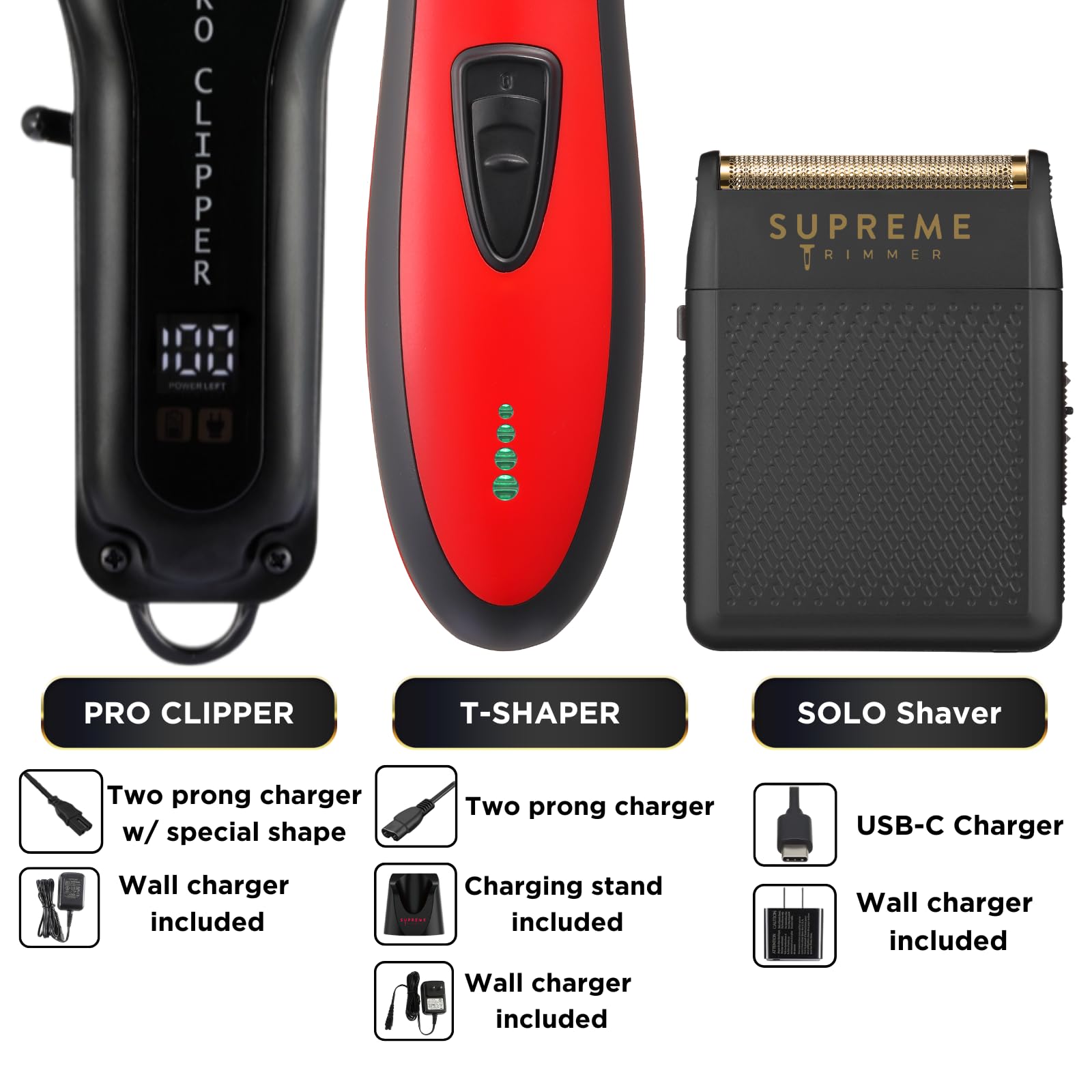 Professional Supreme Trimmer 3-in-1 Barber Kit - Pro Hair Clipper, DLC T-Blade Trimmer & Foil Shaver for Men | Precision Beard & Hair Cutting Set | Perfect for Home Grooming, Salon Use & Travel (Black)