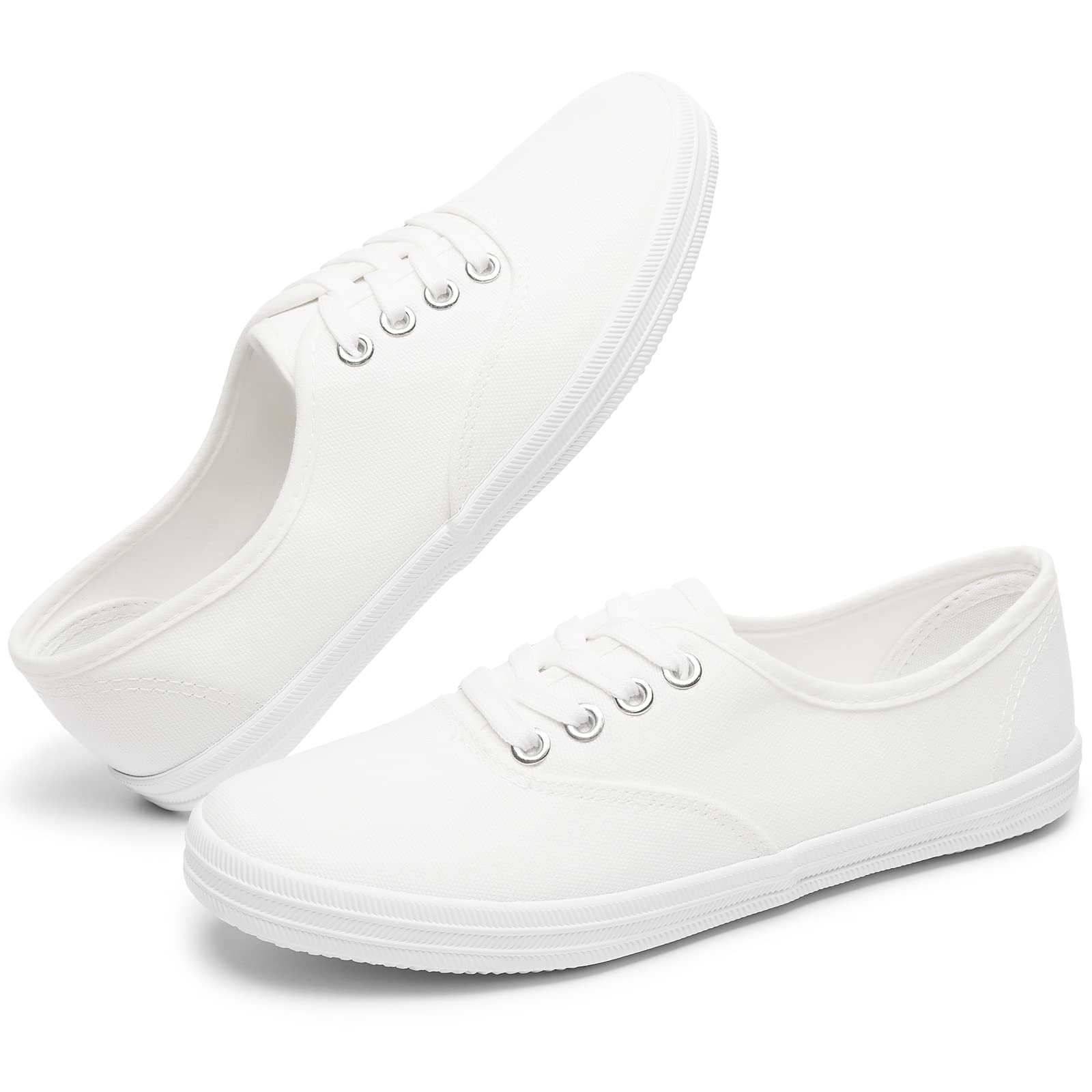TUOPIN Women's White Canvas Sneakers - Low Top Lace-Up Casual Shoes for Women | Lightweight Breathable Tennis Shoes | Perfect for Walking, Workout & Everyday Wear