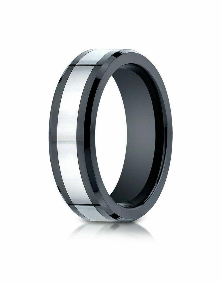 7mm Ceramic & Cobalt Inlay Men's Wedding Band Ring - Durable & Stylish for Engagement, Anniversary, and Everyday Wear