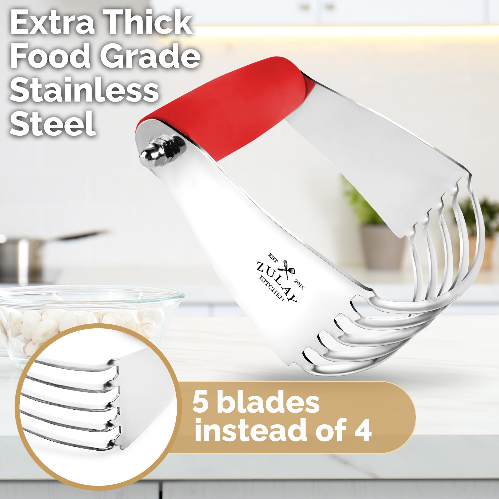 Zulay Kitchen Professional Stainless Steel Dough Blender - Heavy Duty Pastry Cutter with Sharp Blades for Baking Pies, Cookies & Biscuits - Perfect Butter Cutter for Home Bakers (Red) - Ideal for Making Flaky Pastry, Pie Crusts & Homemade Cookies