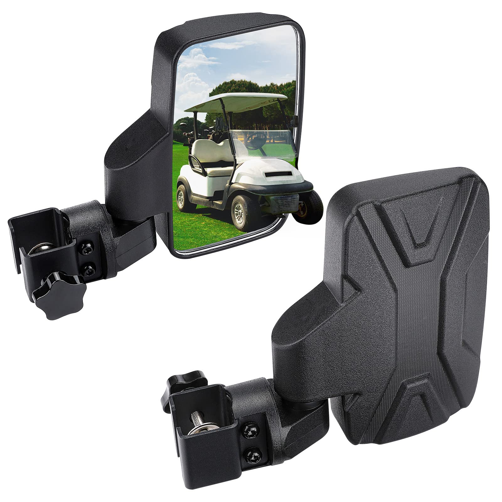 Kemimoto Universal Golf Cart Side Mirrors - No Drilling Required, Fits 1.0