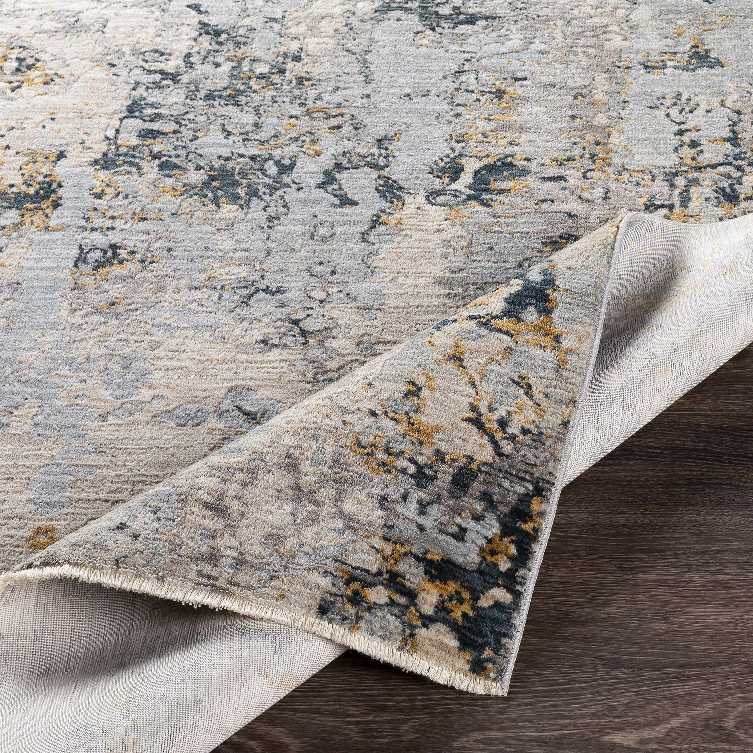 Hauteloom Modern Midfield Area Rug for Living Room & Bedroom - Soft Round Carpet in Gray, Beige, Blue - 5'3