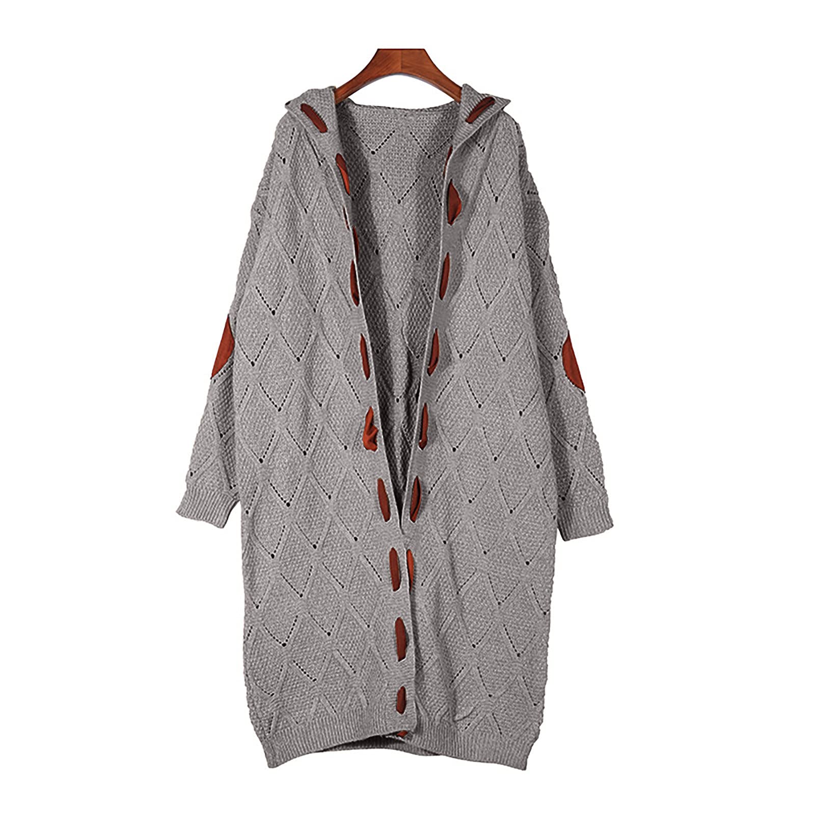 Women's Long Chunky Cardigan - Lightweight Knit Sweater with Elbow Patches & Hood - Cozy Fall & Winter Fashion for Office, Travel & Casual Outfits