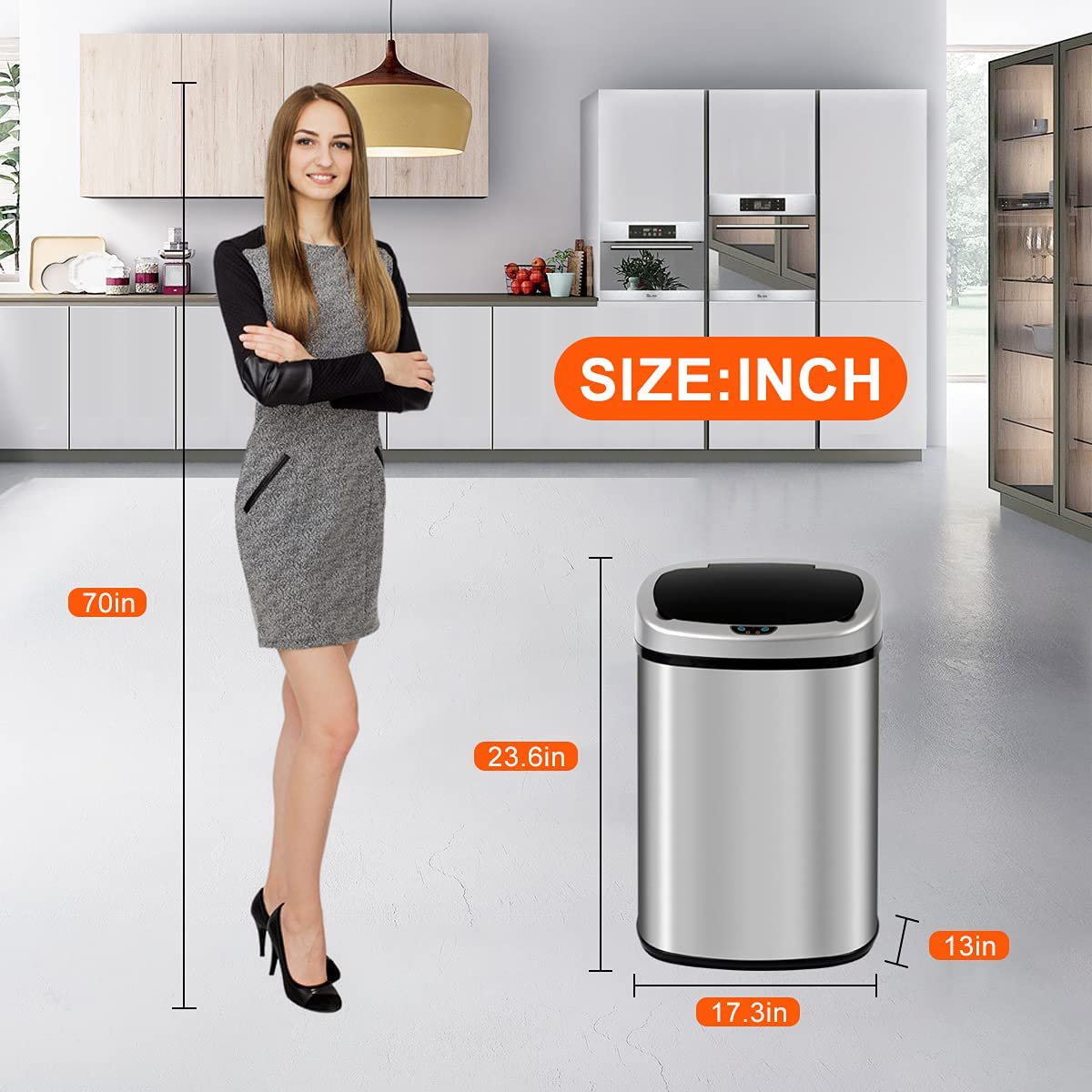 **13 Gallon Automatic Touchless Trash Can with Lid - Slim Stainless Steel Sensor Waste Bin for Kitchen, Home, Office (50L, Silver) | Hands-Free, Hygienic & Space-Saving for Living Room, Bedroom & More**
