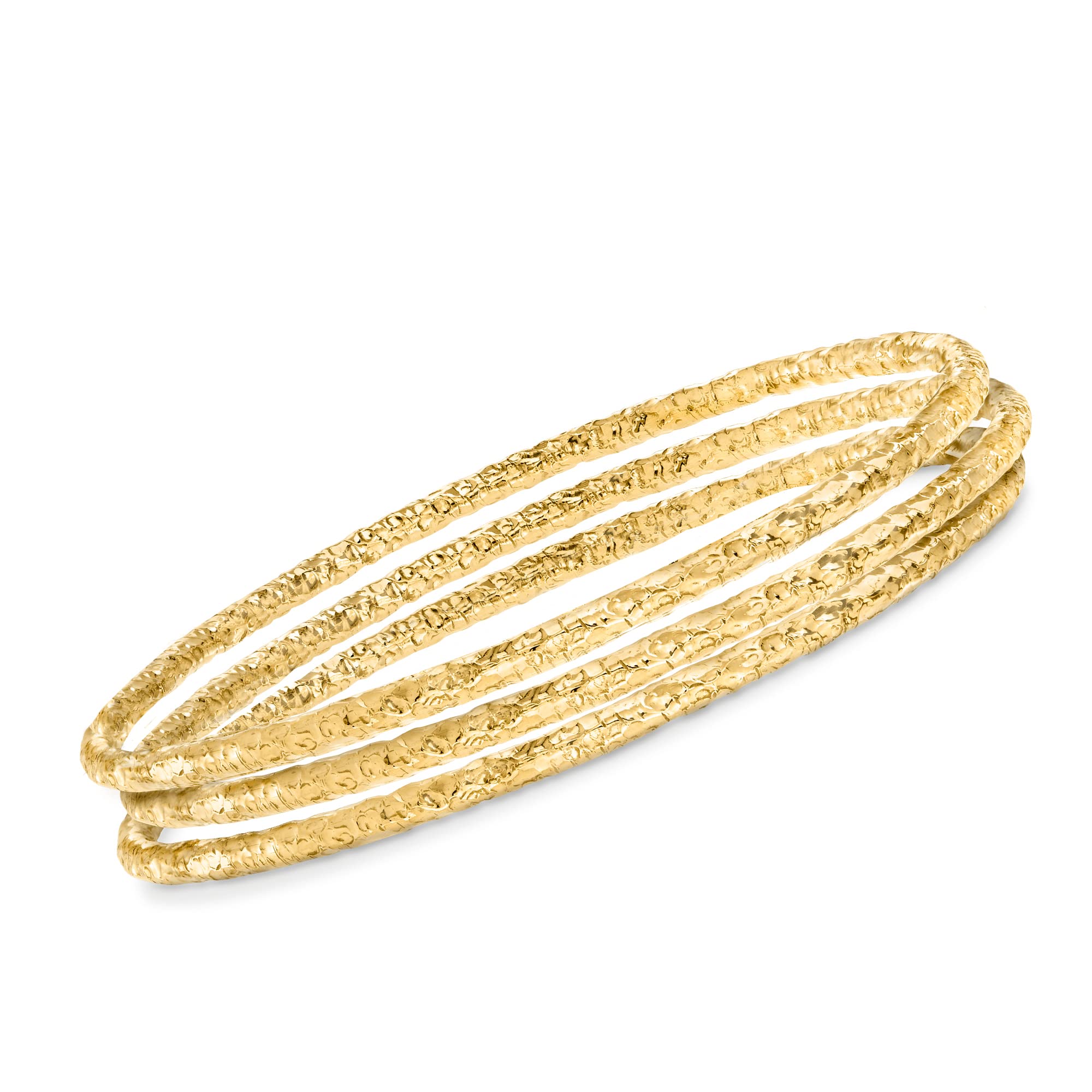 Ross-Simons Italian 22kt Gold Over Sterling Silver Jewelry Set - 3 Hammered Bangle Bracelets (7.5 Inches) for Women, Gift for Her, Birthday, Anniversary, Wedding & Special Occasions