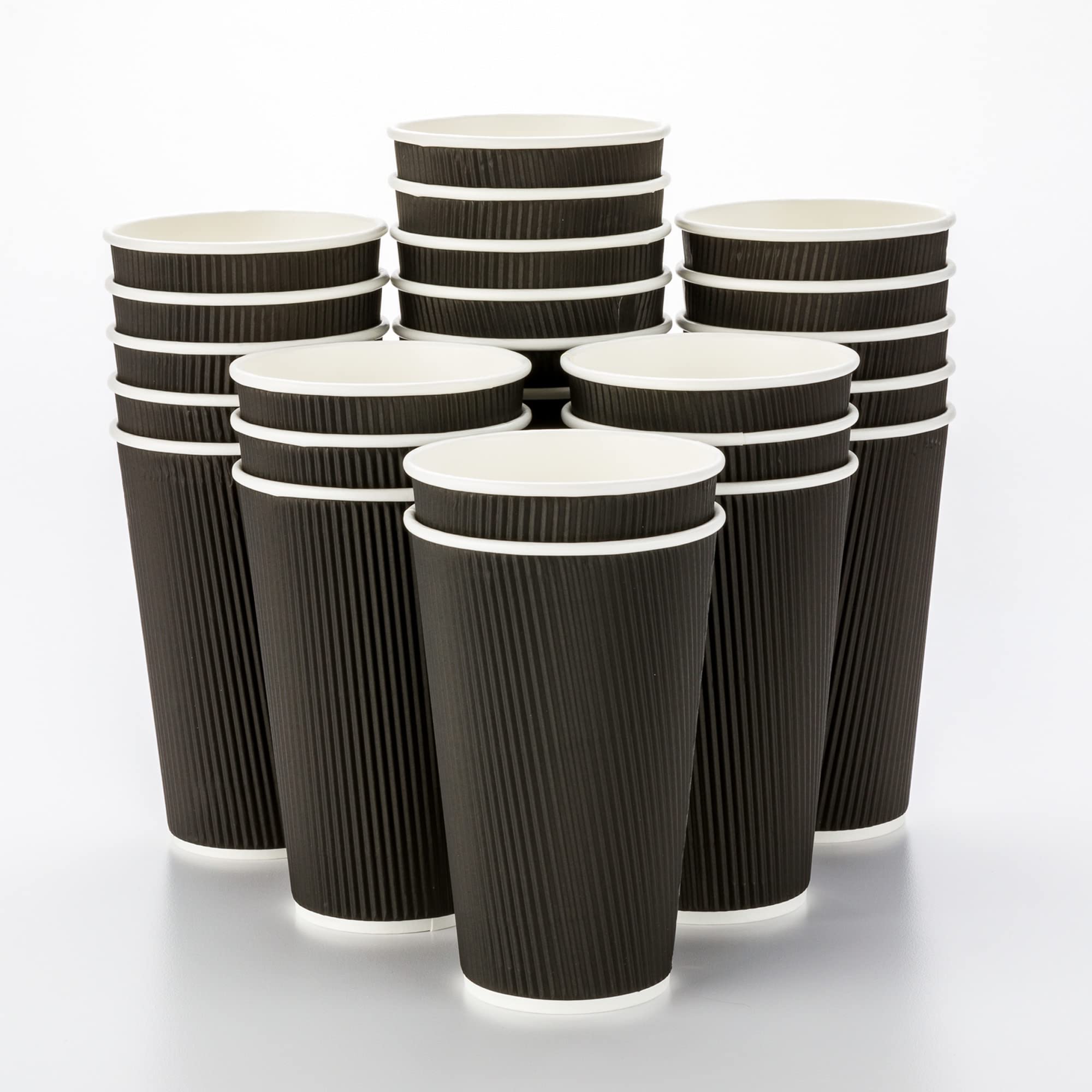 500-Count Disposable Black 16-OZ Hot Coffee Cups with Ripple Wall Design - No Sleeve Needed, Insulated Paper Cups for Cafes, Restaurants & Offices - Eco-Friendly, Recyclable Takeout Cups - Perfect for Hot Beverages, Coffee Shops & Catering Events