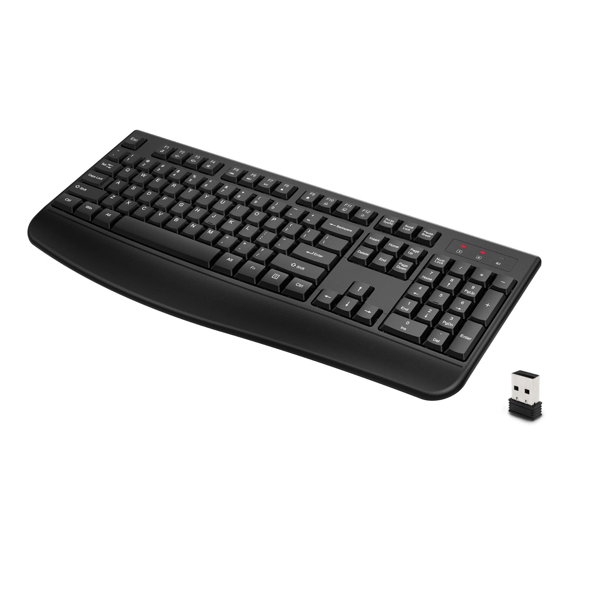 Ergonomic Wireless Keyboard with Wrist Rest - 2.4G Full-Sized Comfortable Keyboard for Windows & Mac - Perfect for Office, Home, Gaming & Programming (Black)