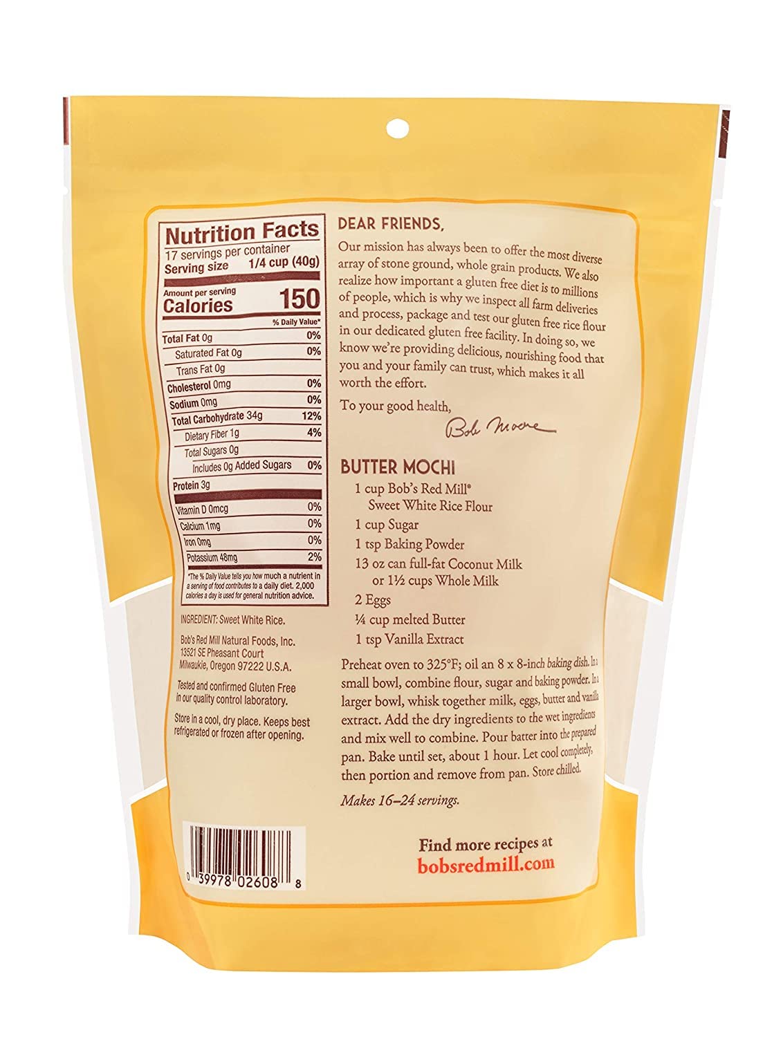 Bob's Red Mill Sweet White Rice Flour - 25 lb (25 Pound) - Gluten-Free, Non-GMO, Perfect for Baking, Asian Cuisine & Desserts