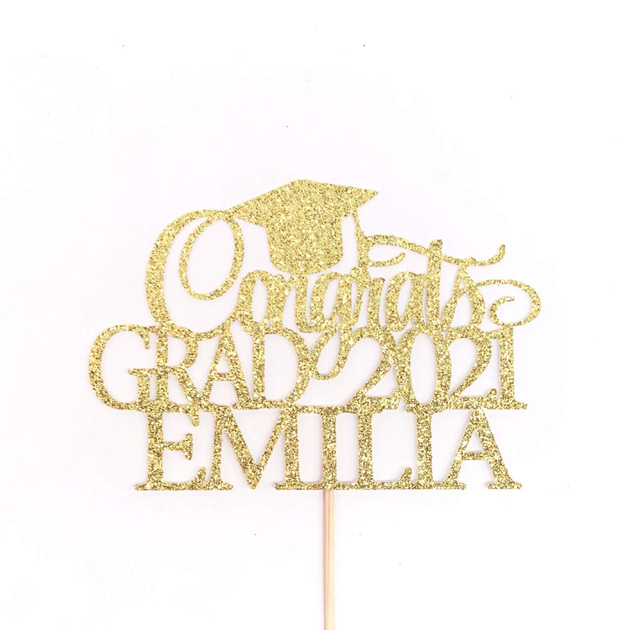 ANY NAME Grad 2021 Cake Topper - Custom Graduation Cake Decorations - Congratulations Grad Party Supplies - Perfect for High School & College Graduation Cakes