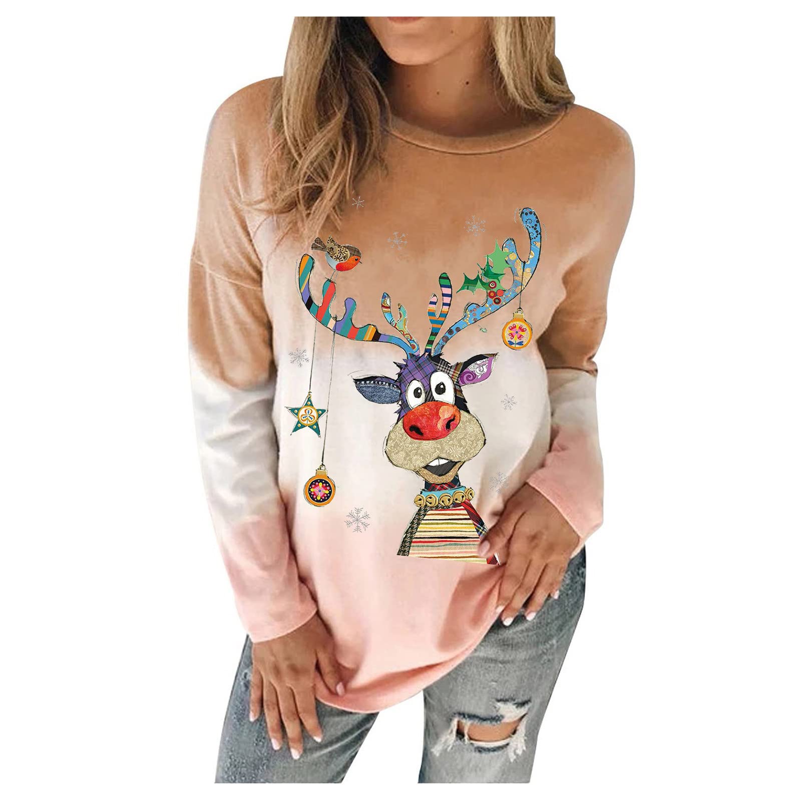 Plus Size Christmas Print Long Sleeve Sweatshirt for Women - Cozy Holiday Pullover Top with Festive Design - Perfect for Xmas Parties, Family Gatherings & Winter Outfits