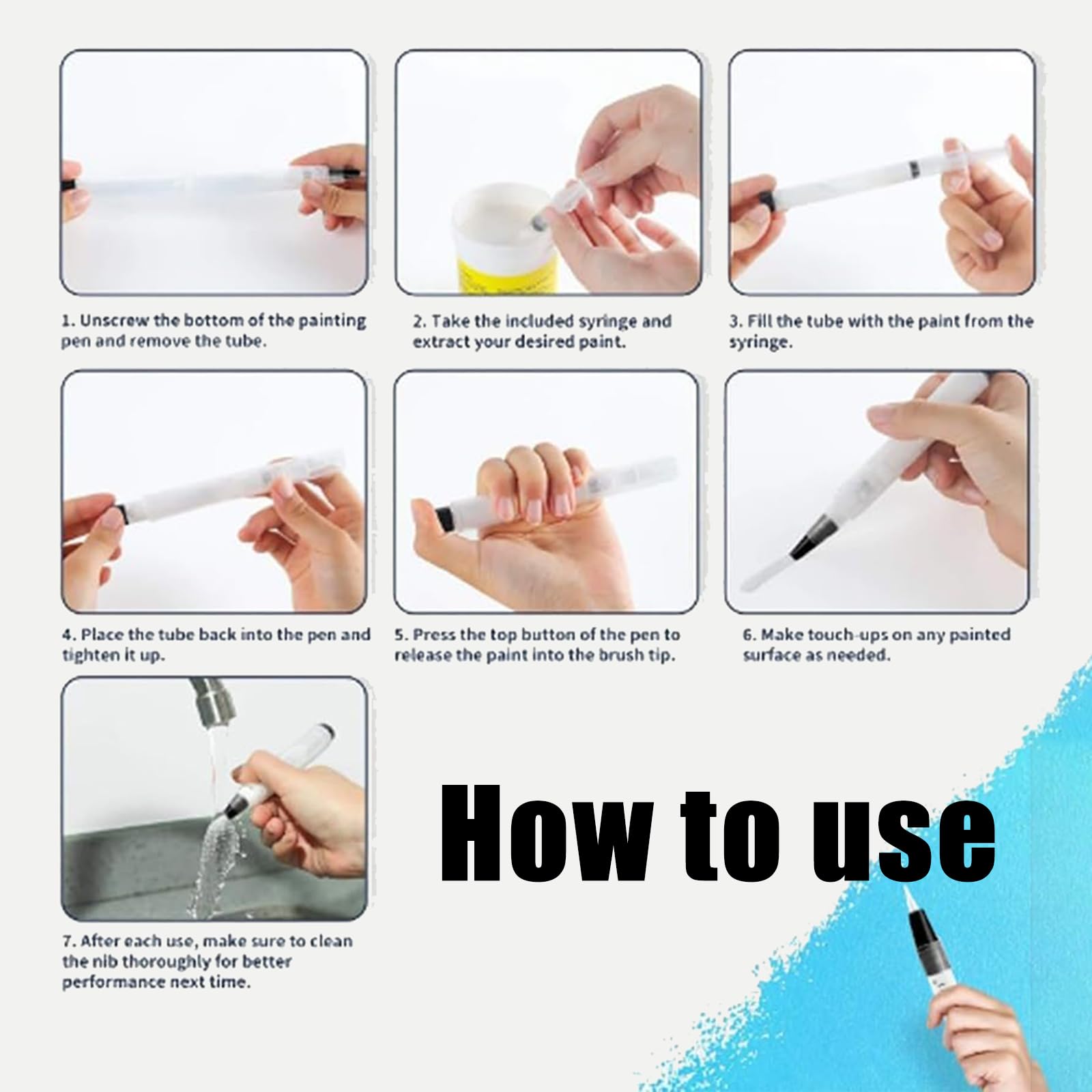 Refillable Touch Up Paint Pen Brush - 6ml Fillable Paint Marker for Walls, Cabinets, Doors & Furniture (2 Pack) - Perfect for Home Repairs, DIY Projects & Small Surface Touch Ups