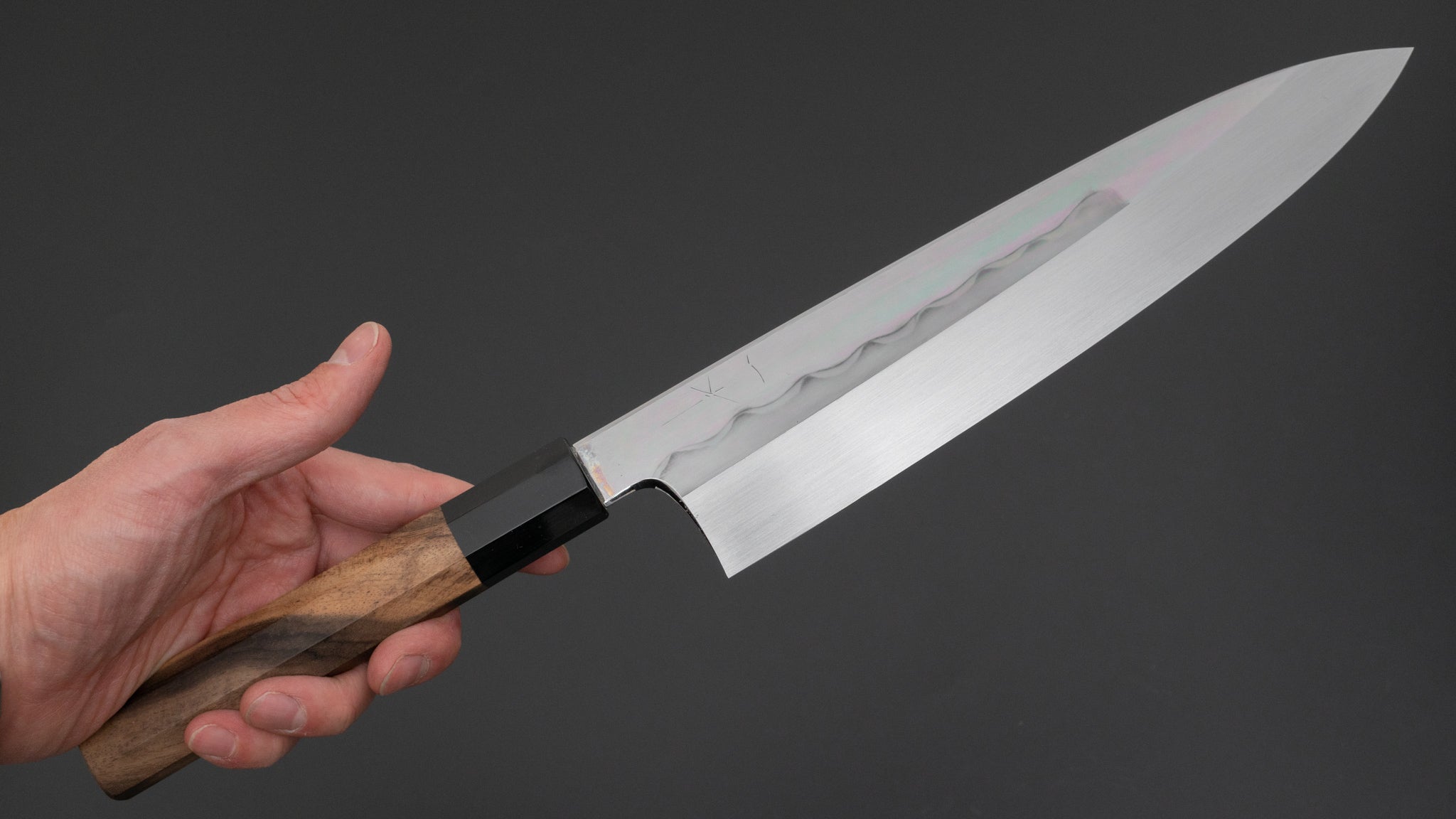 Hitohira Togashi White #1 Notaremon Mizu Honyaki Gyuto 240mm Japanese Chef Knife - Kurokaki Persimmon Handle with Saya (#089) - Perfect for Professional Chefs & Home Cooking Enthusiasts
