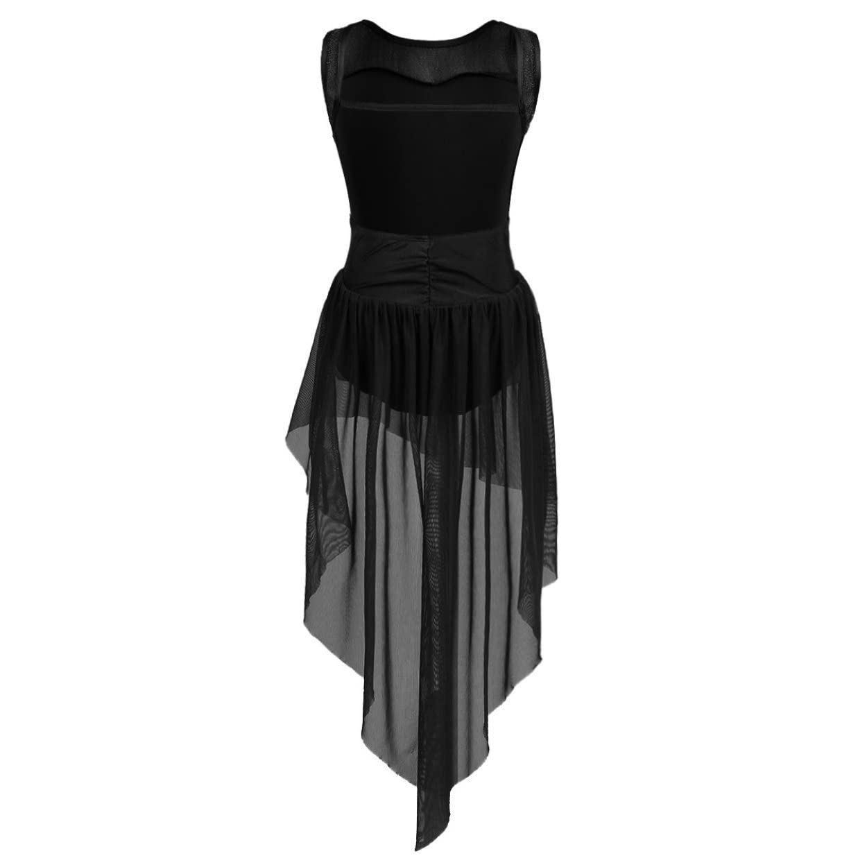 Girls Mesh Splice Lyrical Ballet Dance Dress - Sleeveless Gymnastic Leotard with Skirt for Contemporary & Modern Dance Performance (Ideal for Recitals, Competitions & Dance Classes)