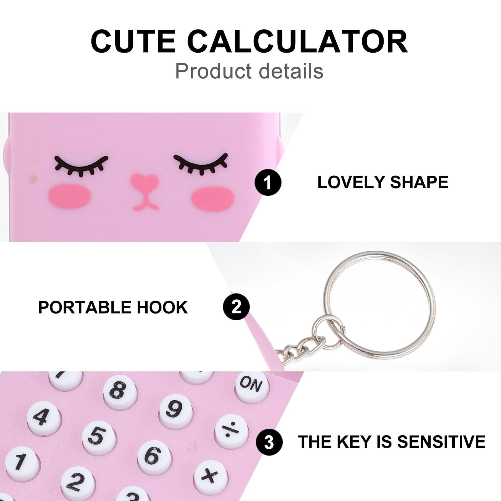 2-Pack Mini Cute Cartoon Keychain Calculator - Portable Electronic Pocket Calculator with Key Ring for Students, Office & School Supplies - Perfect for Backpacks, Keychains & Gifts (Pink)