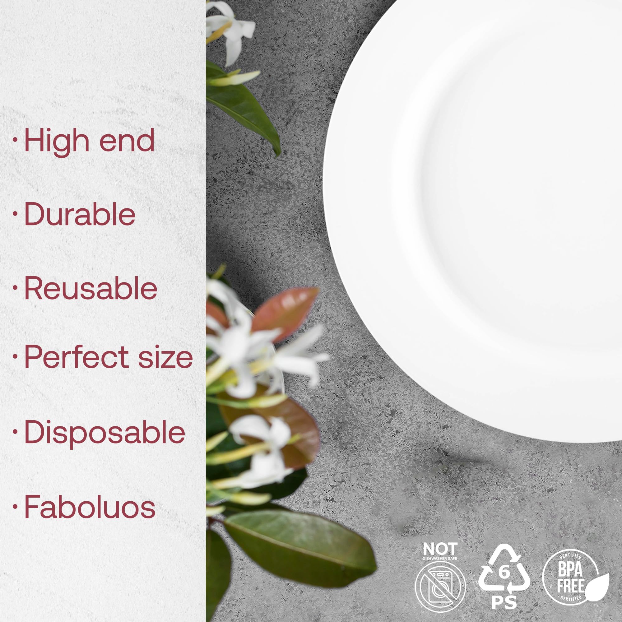 Smarty Had A Party Disposable Plastic Plates - 120 Pack Heavy Duty 10 Inch White Round Dinner Plates for Weddings, Birthdays, BBQs & Events - Durable Matte Finish Party Tableware for Indoor/Outdoor Use