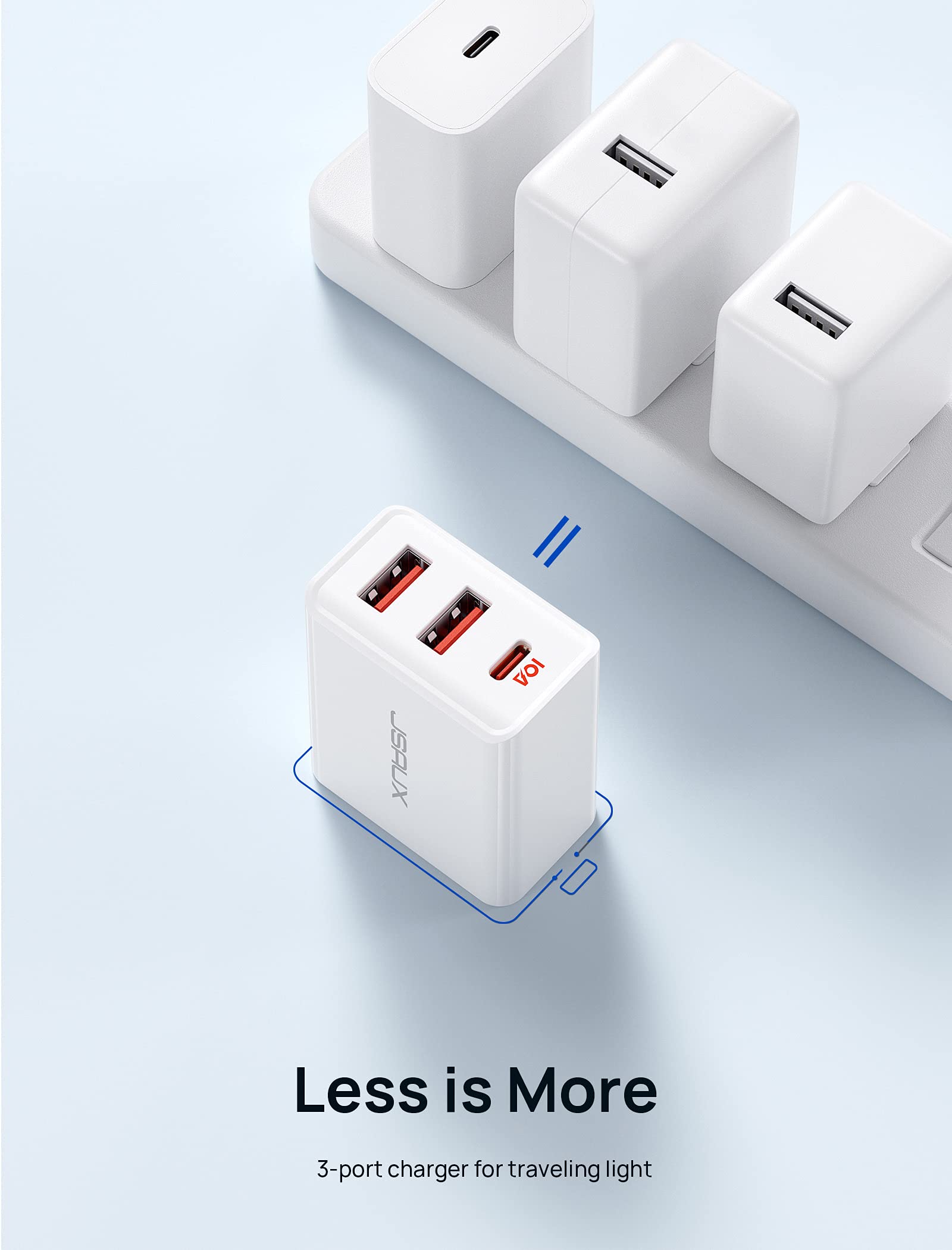 JSAUX 32W USB-C Wall Charger Fast Charging Block with 20W USB-C & Dual 12W USB-A Ports for iPhone 14 Pro Max/13/12/11/XR/XS/8 Plus/7/6S/SE 2022 - Perfect for Home, Office & Travel Charging