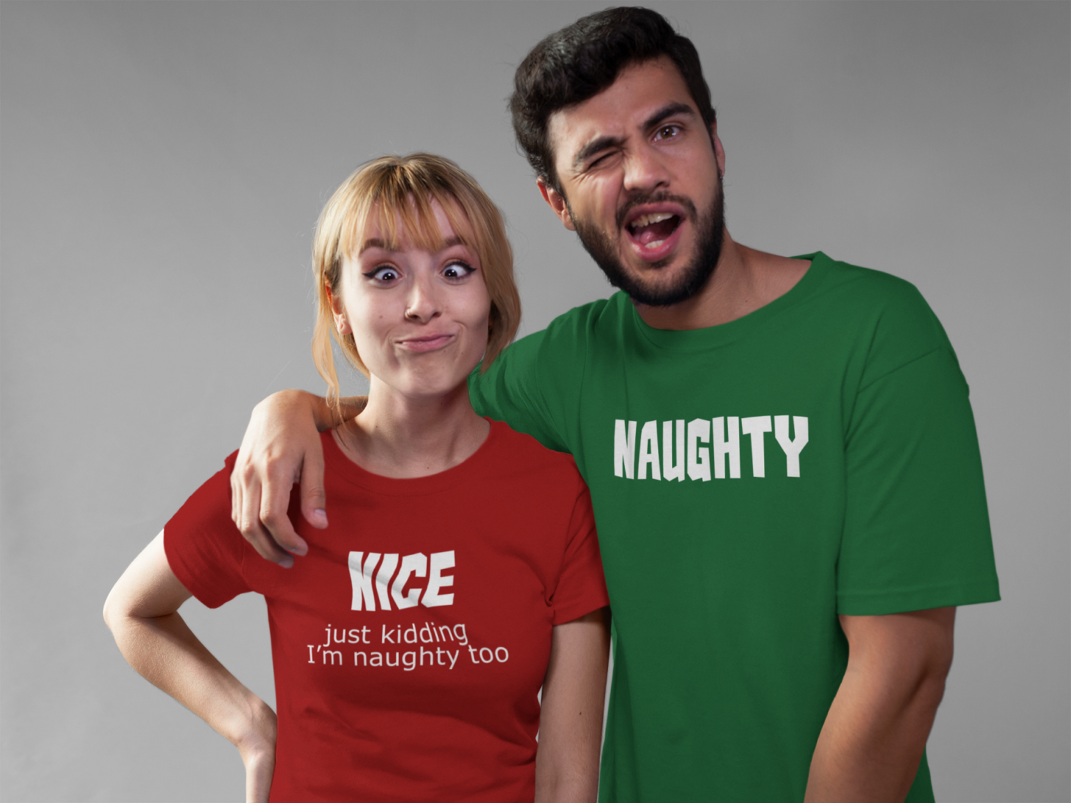 Funny Couples Christmas Shirts - Naughty & Nice Matching Santa List T-Shirts for Couples Holiday Party & Gift