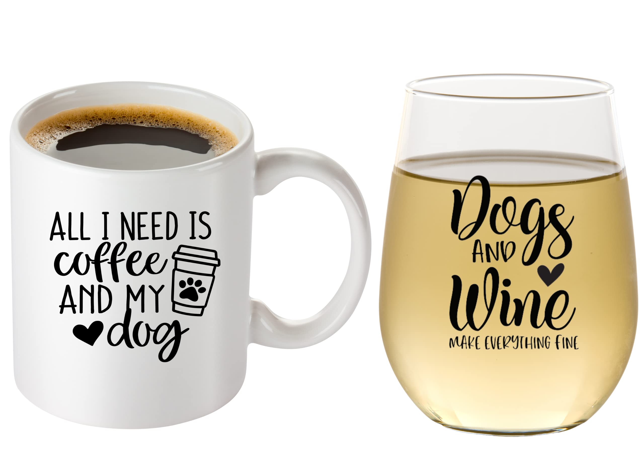 Funny Dog Mom Wine Glass and Coffee Mug Gift Set - Best Gifts for Dog Lovers, Women, Friends - Perfect for Mother's Day, Birthday, Christmas Stocking Stuffers - Printed in USA - Great for Parties, Home Decor, Pet Owner Appreciation