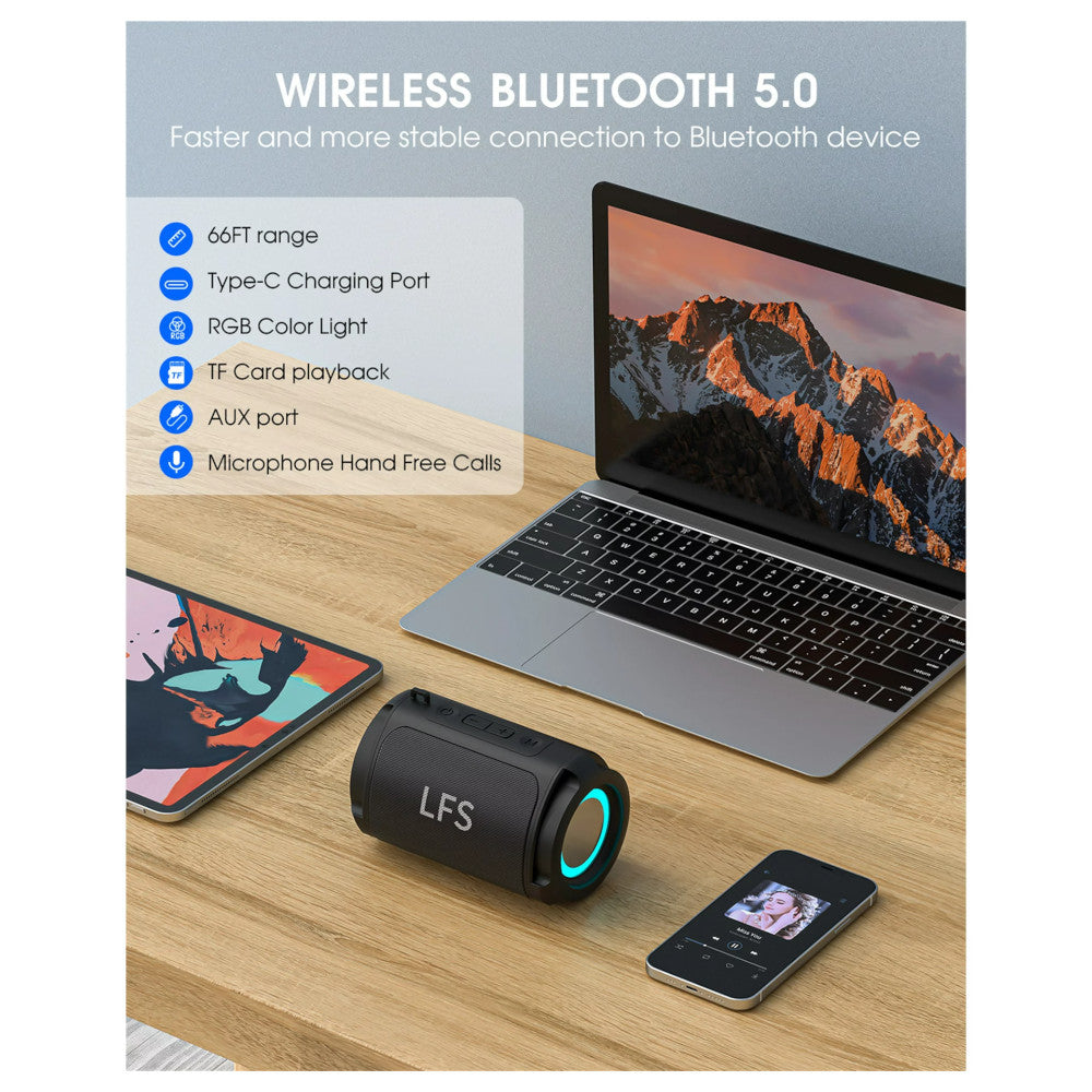 LFS BTSPEAKERV1 Bluetooth Speaker - Portable Wireless Waterproof Mini Speaker with Rich Bass, 10H Playtime - Perfect for Outdoor, Pool Party, Beach & Travel