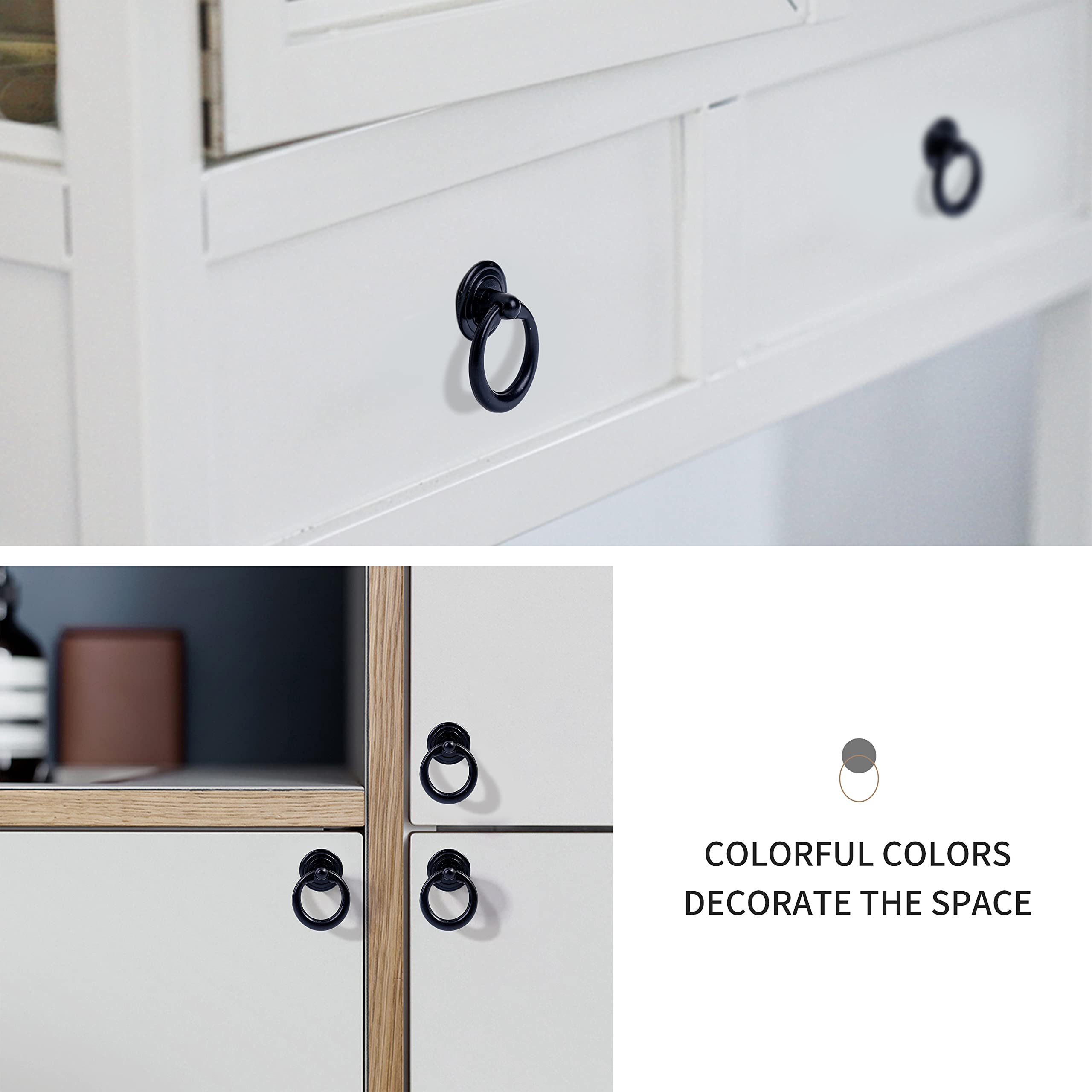 15 PCS Black Cabinet Knobs Pulls Handles - Furniture Drawer Pull Ring Dresser Hardware with Screws - Perfect for Kitchen Cabinets, Dressers, Wardrobes & DIY Home Decor