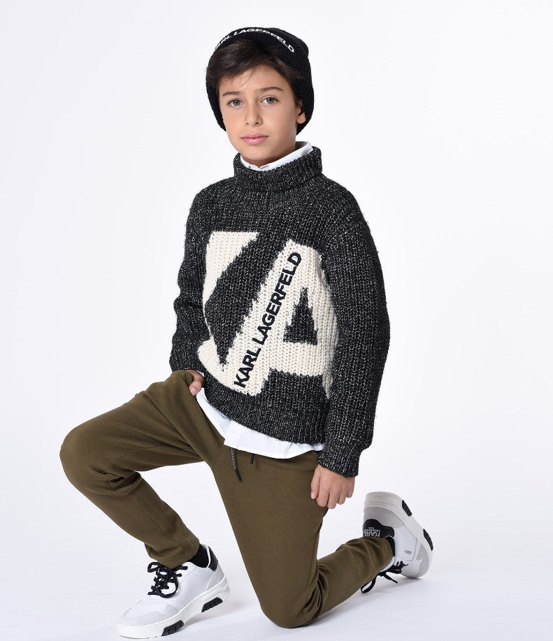 KARL LAGERFELD Knitted Sweater for Kids (8-16 Years) - Soft Cotton Pullover for Boys & Girls - Perfect for School, Playdates & Family Outings