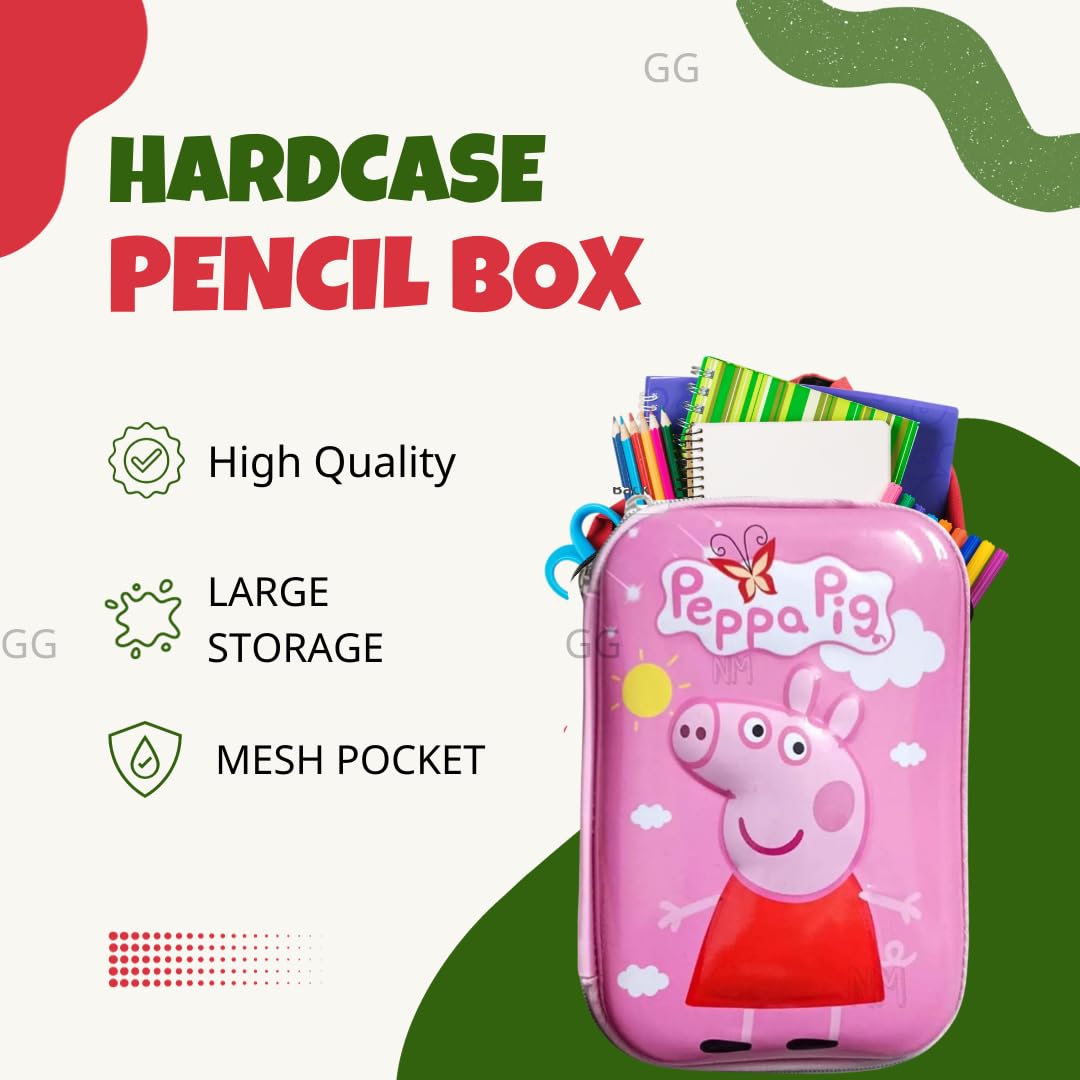 Lalji Creations Pig-Themed Hard Case Pencil Box for Kids - Large Multifunctional School Supply Organizer with Durable Hardtop, Perfect for Classroom, Homework & Art Supplies Storage (Cute Pig Design)