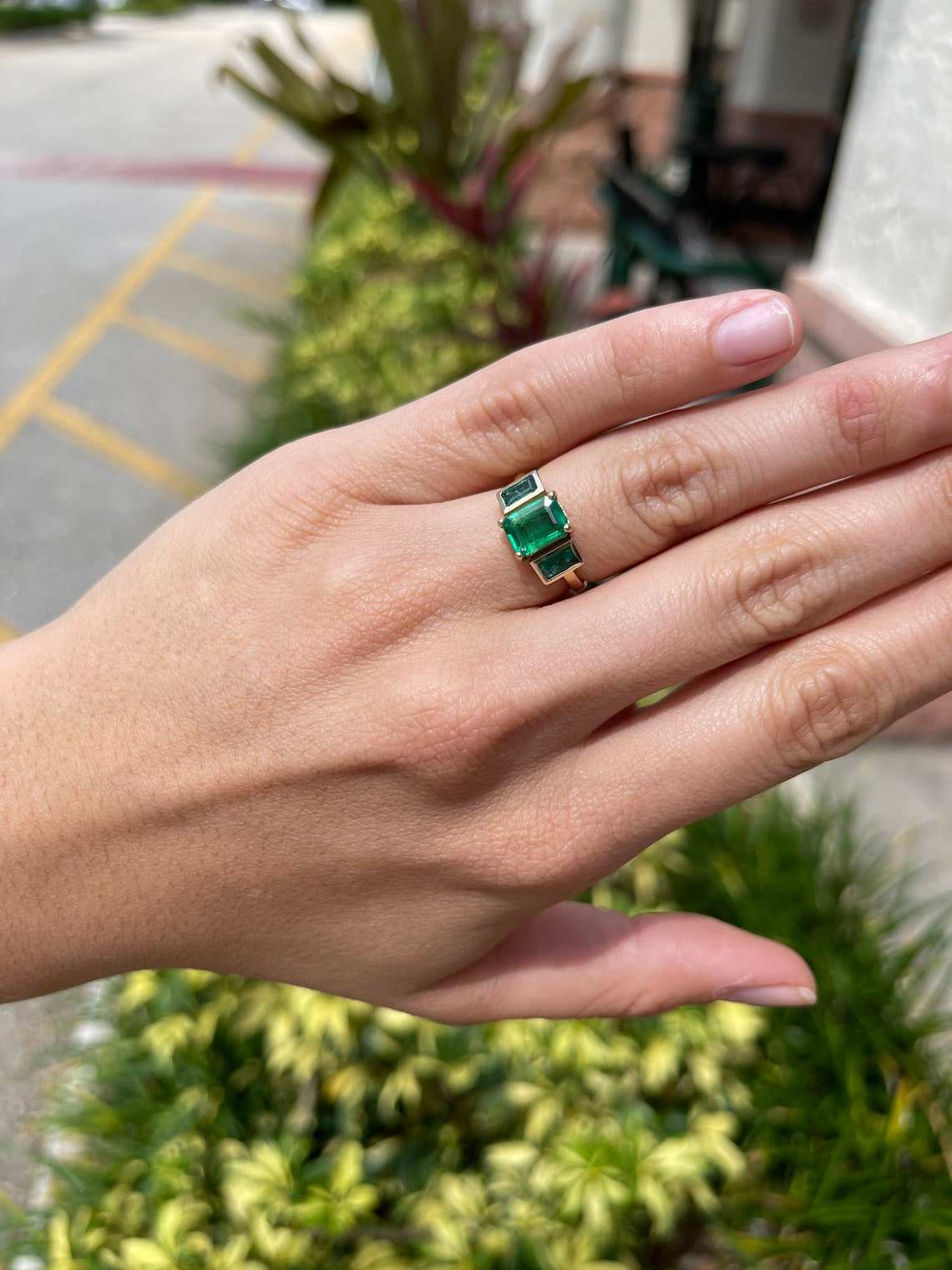 2.65tcw Dark Rich Green Emerald & Accent Gold Prong Bezel Ring 14K – Elegant Jewelry for Weddings, Anniversaries & Special Occasions