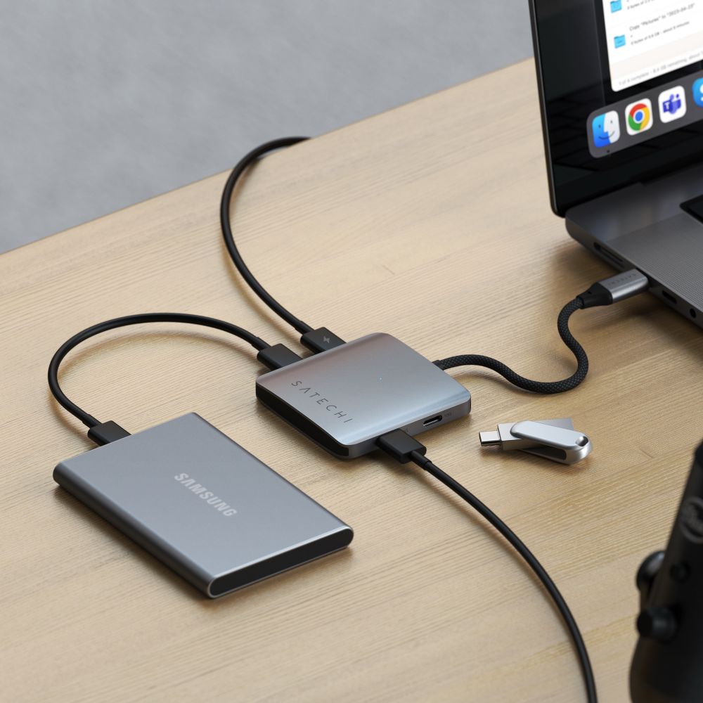 Satechi 4-Port USB C Hub with 100W Power Delivery - Compact USB-C Adapter for MacBook Pro/Air, iPad Pro, Dell XPS, Galaxy Book (Home Office, Travel, Workstation Setup)