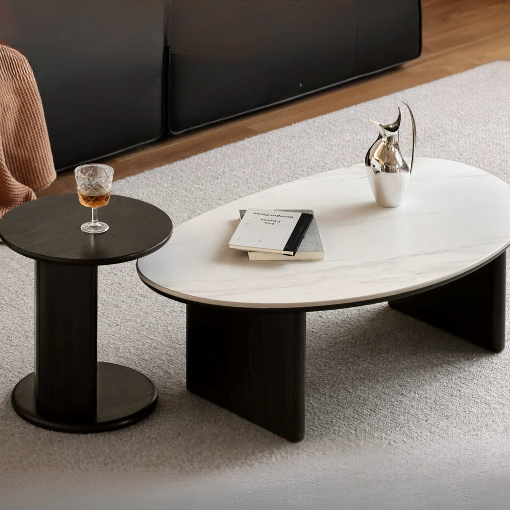 Solid Oak Wood Rock Slab Coffee Table - Rustic Modern Living Room Furniture for Home Decor & Entertainment Spaces