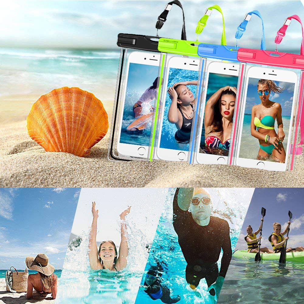 4 Pack Waterproof Phone Case for iPhone 15 14 13 12 Pro Max & Galaxy S24 S23 - Universal Waterproof Pouch Dry Bag with Neck Strap & Glow in The Dark Accessories - Perfect for Swimming, Beach, Kayaking & Outdoor Water Activities (Fits Phones up to 7.5
