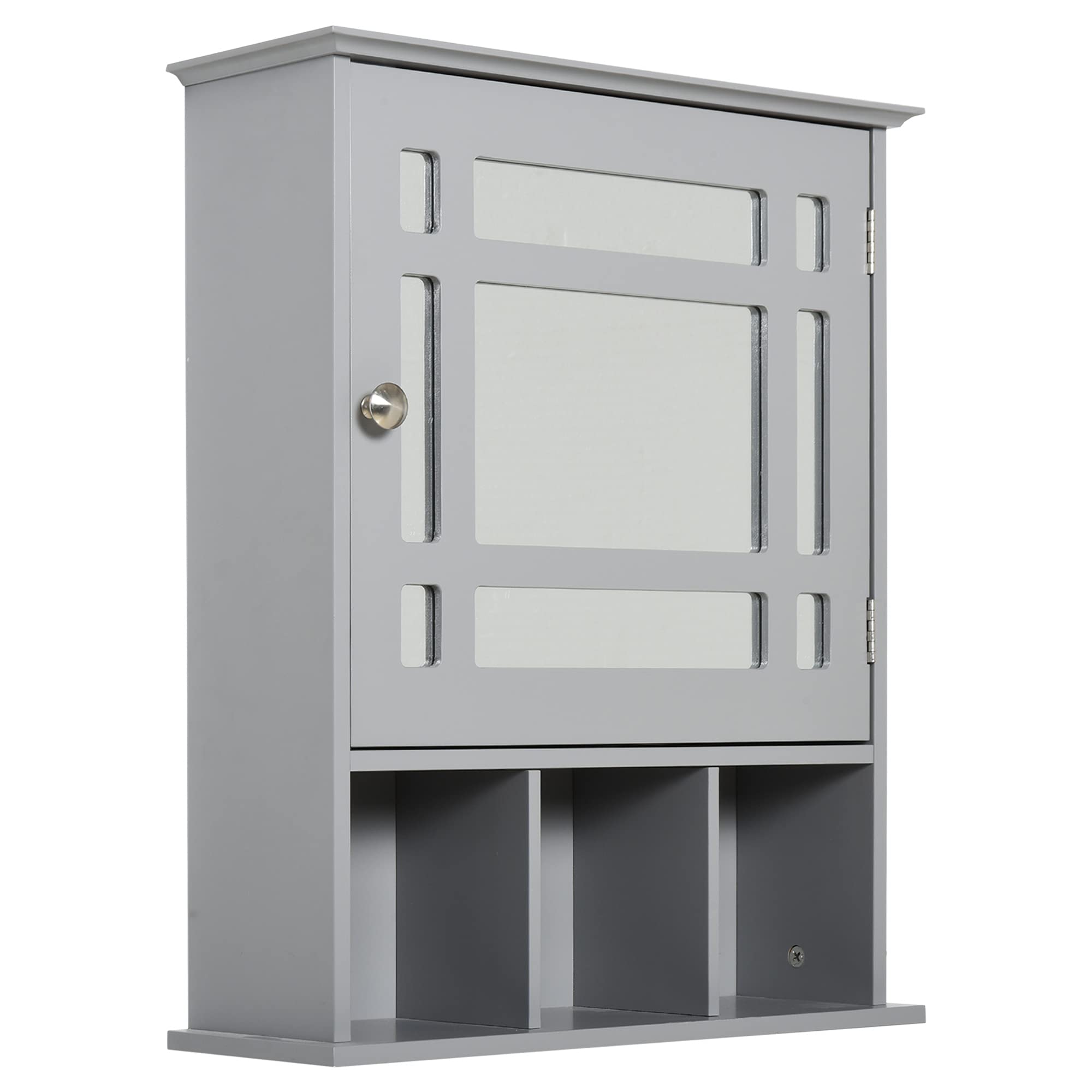 Kleankin Wall Mounted Bathroom Medicine Cabinet with Mirror - Gray Storage Cabinet with Door & Shelves for Bathroom Organization & Vanity Storage | Perfect for Small Bathrooms, Powder Rooms & Home Decor