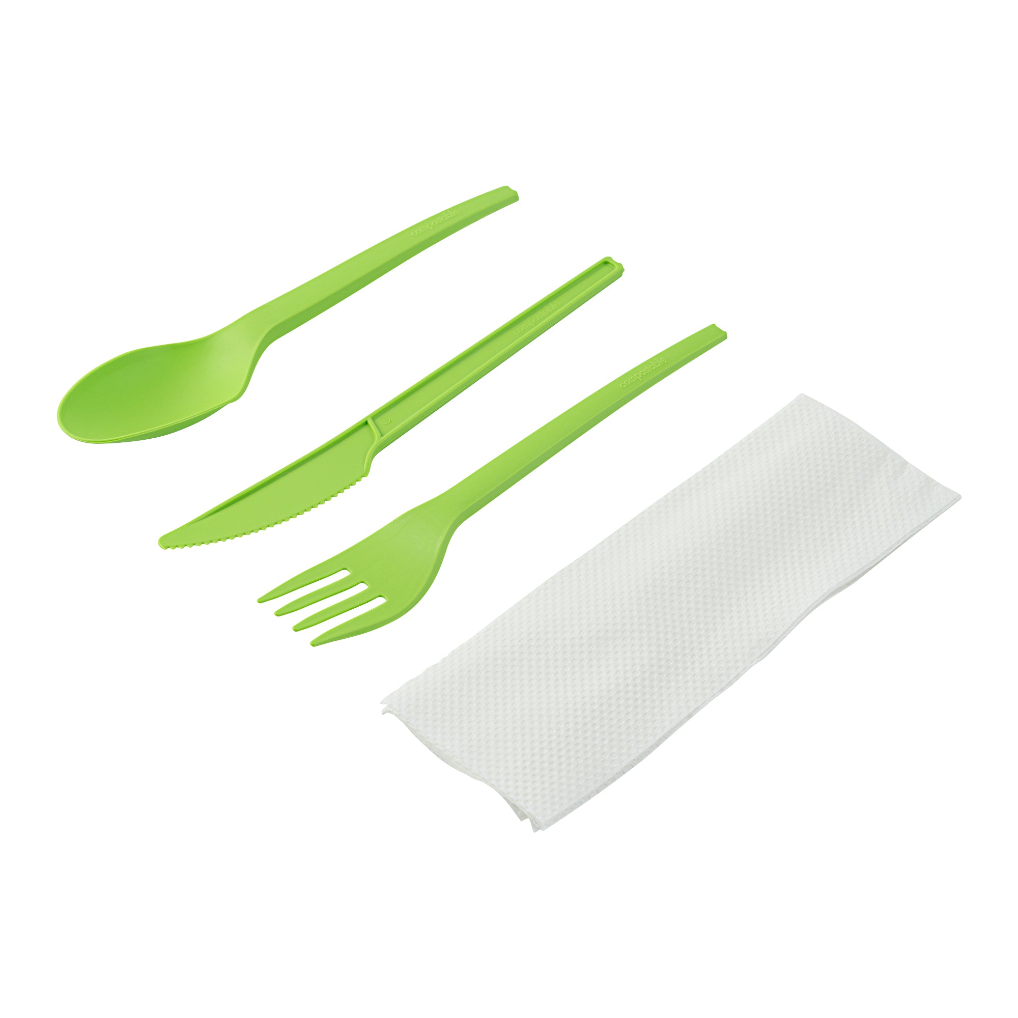 Eco-Friendly Compostable CPLA Plastic Cutlery Set - 100-Piece Box with Heat-Resistant Forks, Knives, Spoons & White Napkins | Perfect for Picnics, Parties, Catering & Sustainable Dining