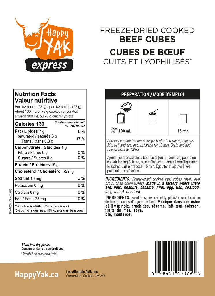Happy Yak Freeze Dried Cooked Beef Cubes - High Protein Dog Treats for Training & Outdoor Adventures - Perfect for Hiking, Camping & Travel Snacks