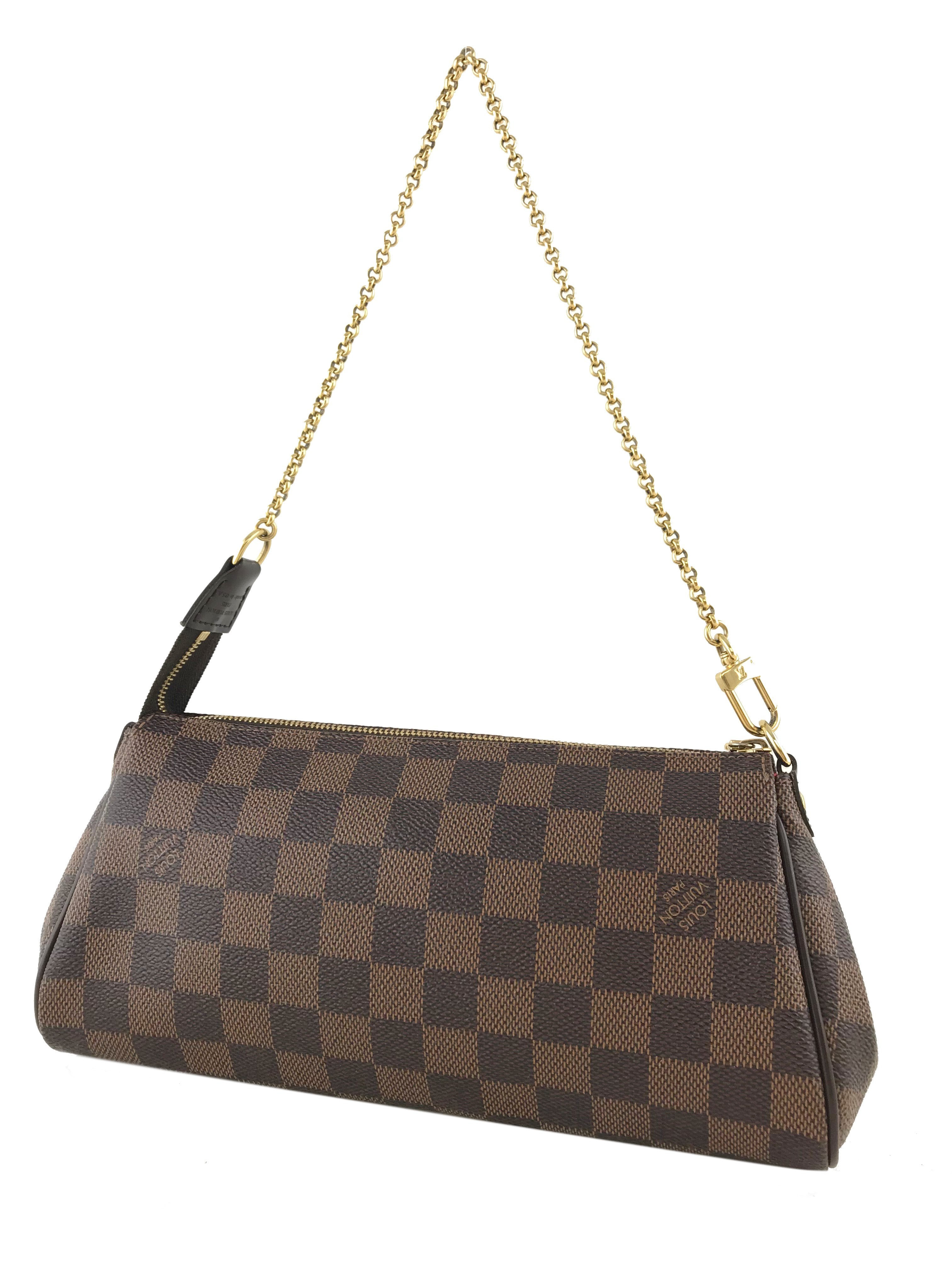 Louis Vuitton Damier Ebene Canvas Eva Clutch Bag - Luxury Crossbody Purse for Women | Perfect for Evening Events, Travel & Daily Use