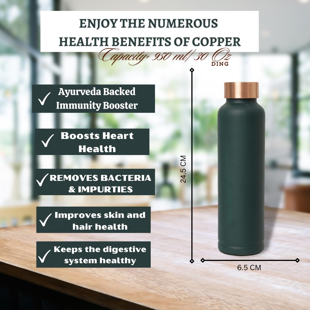 Premium Copper Water Bottle - Eco-Friendly & Stylish for Daily Hydration | Happy Anniversary Gift in Elegant Printed Black Box (Green) | Perfect for Travel, Gym & Office Use