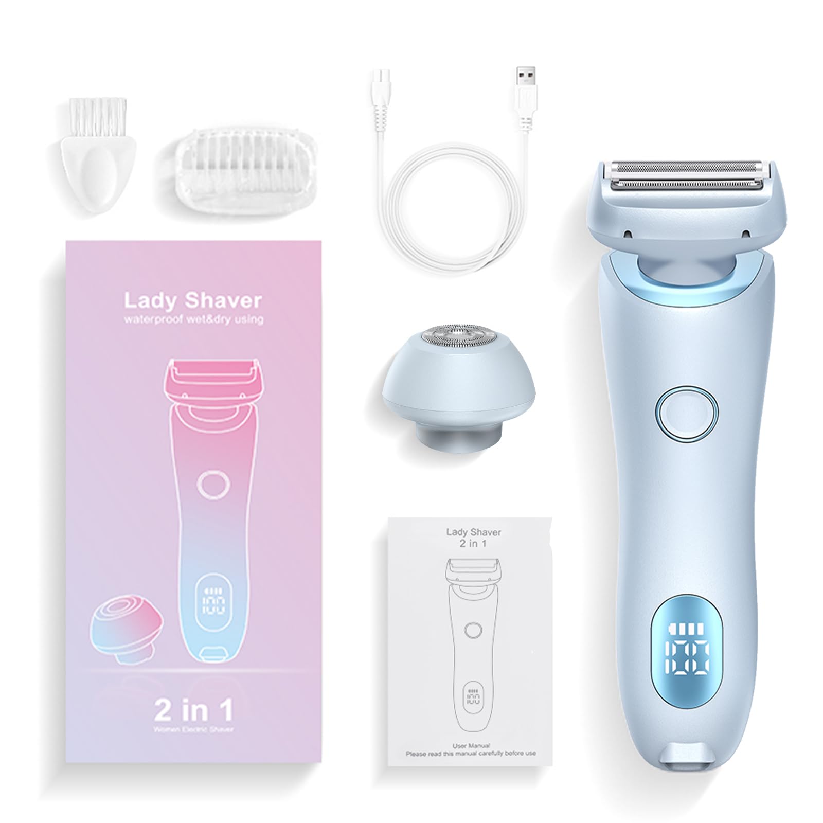 Solys Women's Electric Razor - 2-in-1 Rechargeable Shaver for Sensitive Skin & Bikini Area - Painless Hair Removal for Legs, Arms & Private Parts (Blue) | Perfect for Travel, Gym & Everyday Use