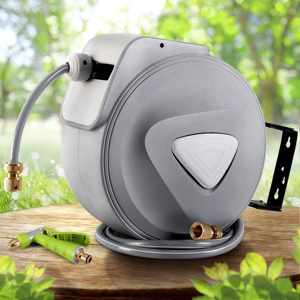 30M Retractable Hose Reel with Brass Spray Gun - Auto Rewind Garden Water Hose for Lawn, Car Washing & Outdoor Cleaning