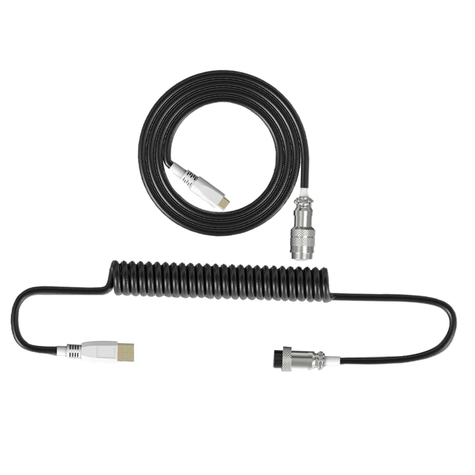 Baoblaze Coiled USB-C to USB 3.0 Mechanical Keyboard Cable - Durable Nylon Braided Charging Cord for Gaming & Typing (Black) | Perfect for Esports, Office Work & Mechanical Keyboard Enthusiasts