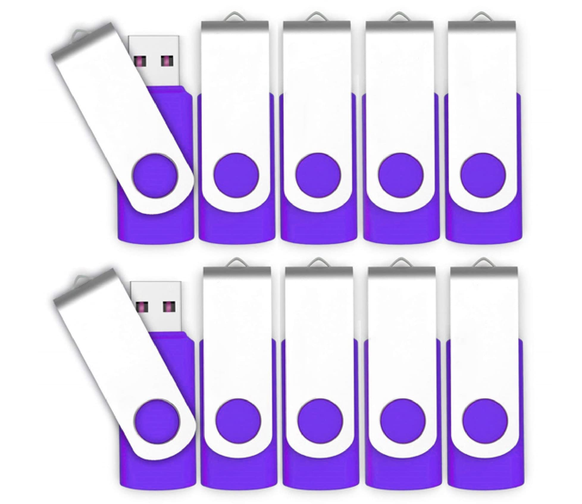 Vixelle 10 Pack 4GB High-Speed USB 2.0 Flash Drives - 360° Rotating Metal USB Thumb Drives with Keychain Loop - Bulk USB Memory Sticks for PC, Mac, TV, Car Audio - Purple - Perfect for Data Storage, File Transfer, School & Office Use